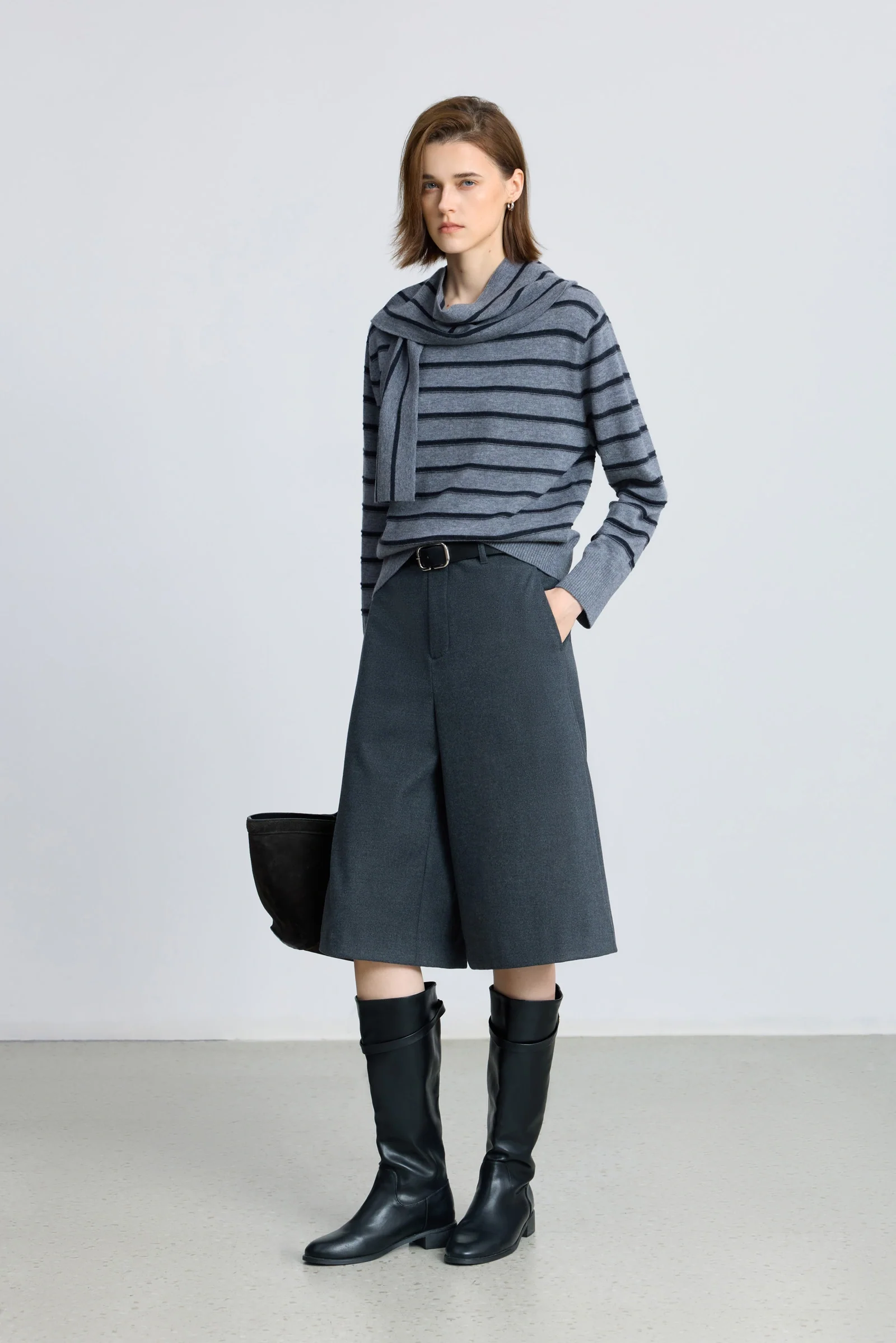 LILY Merino Wool Striped Sweater with Scarf - Image 3
