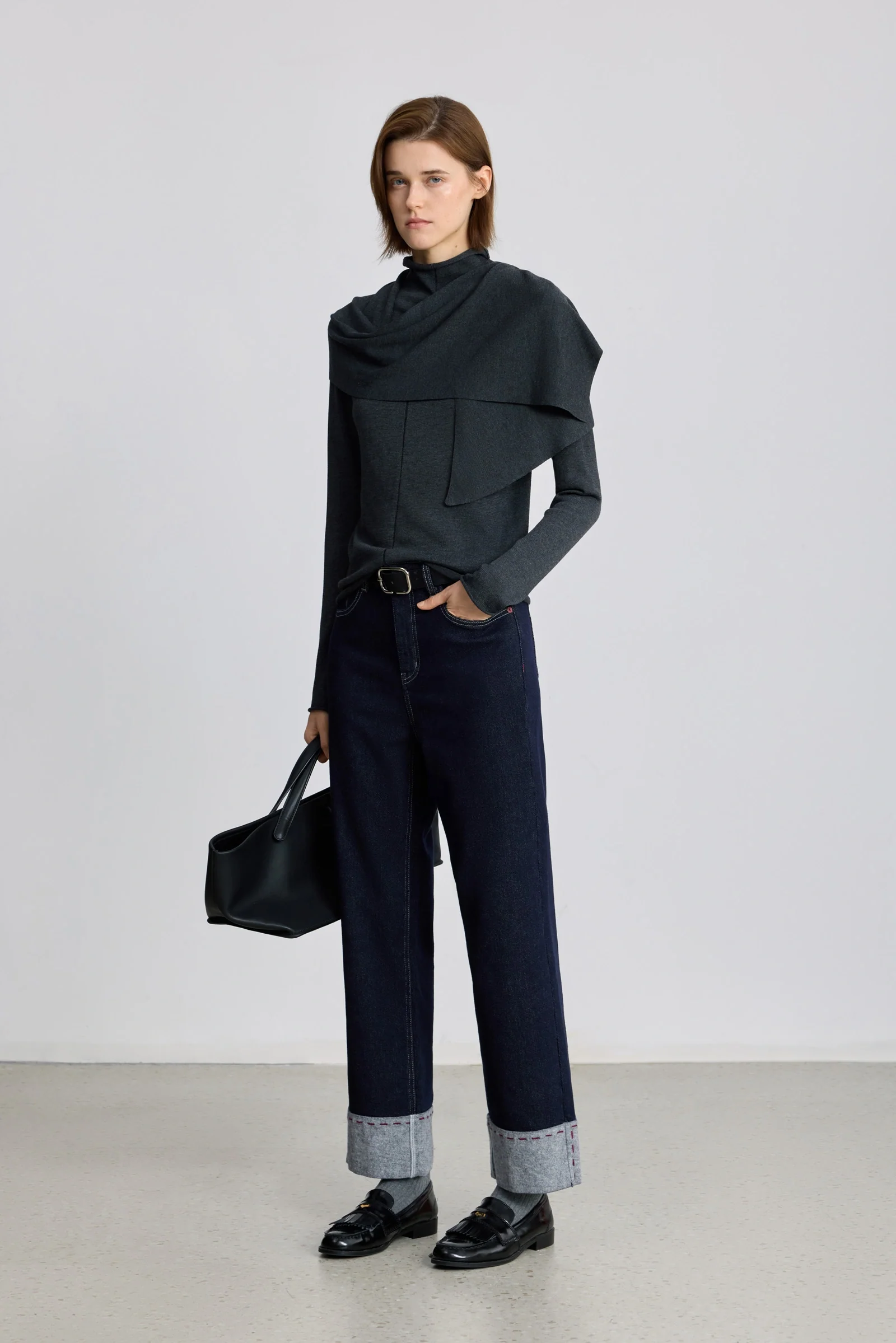LILY Mock Neck Knit Top with Scarf - Image 3