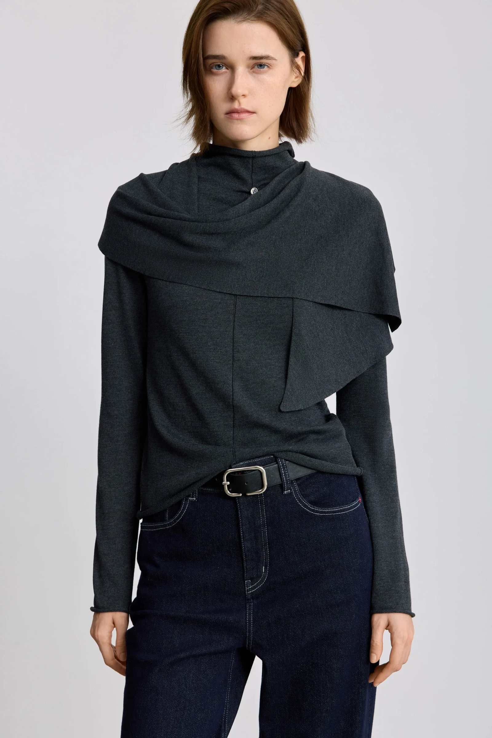 LILY Mock Neck Knit Top with Scarf - Image 5