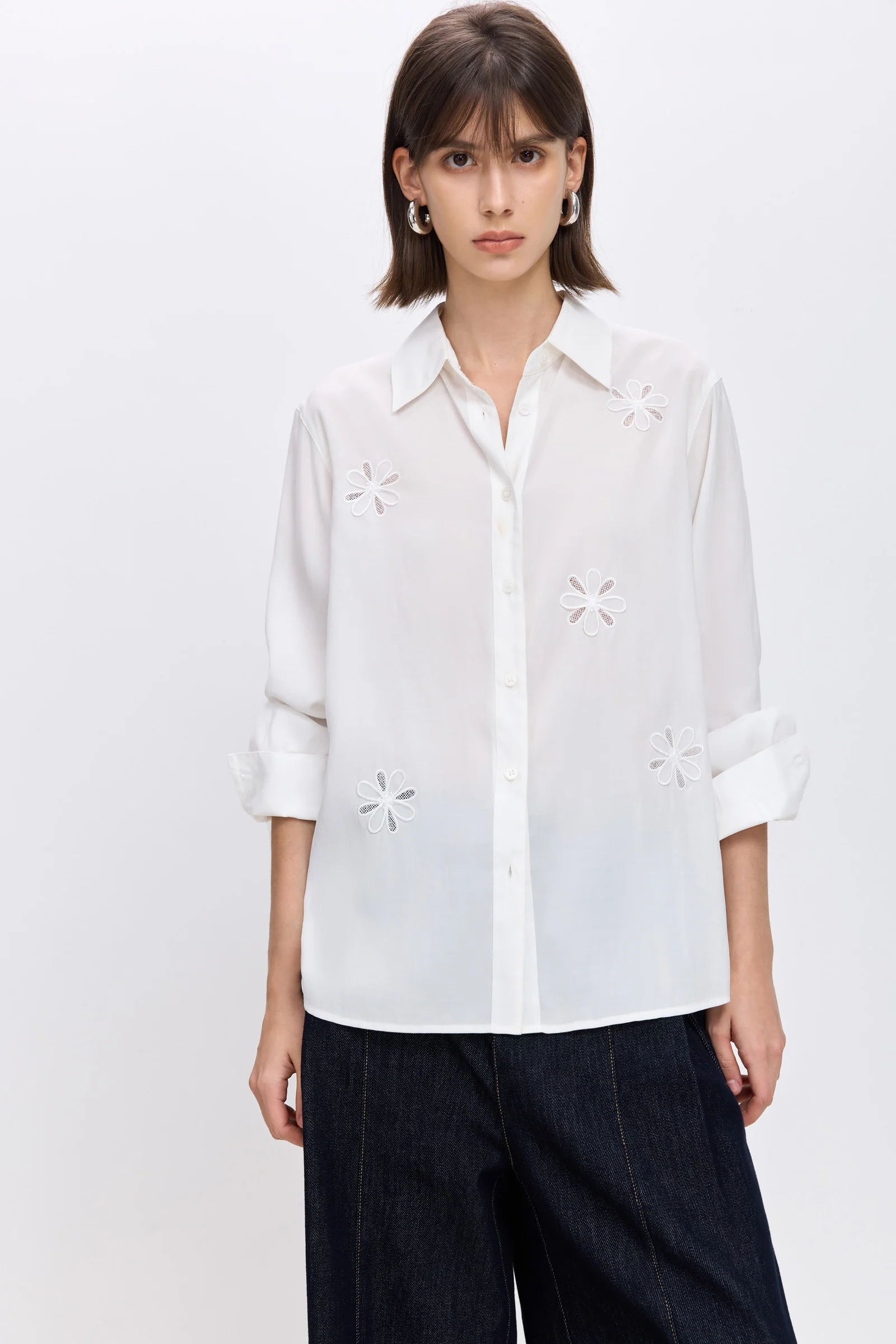 LILY Modal-Blend Open-Knit Embroidered Shirt