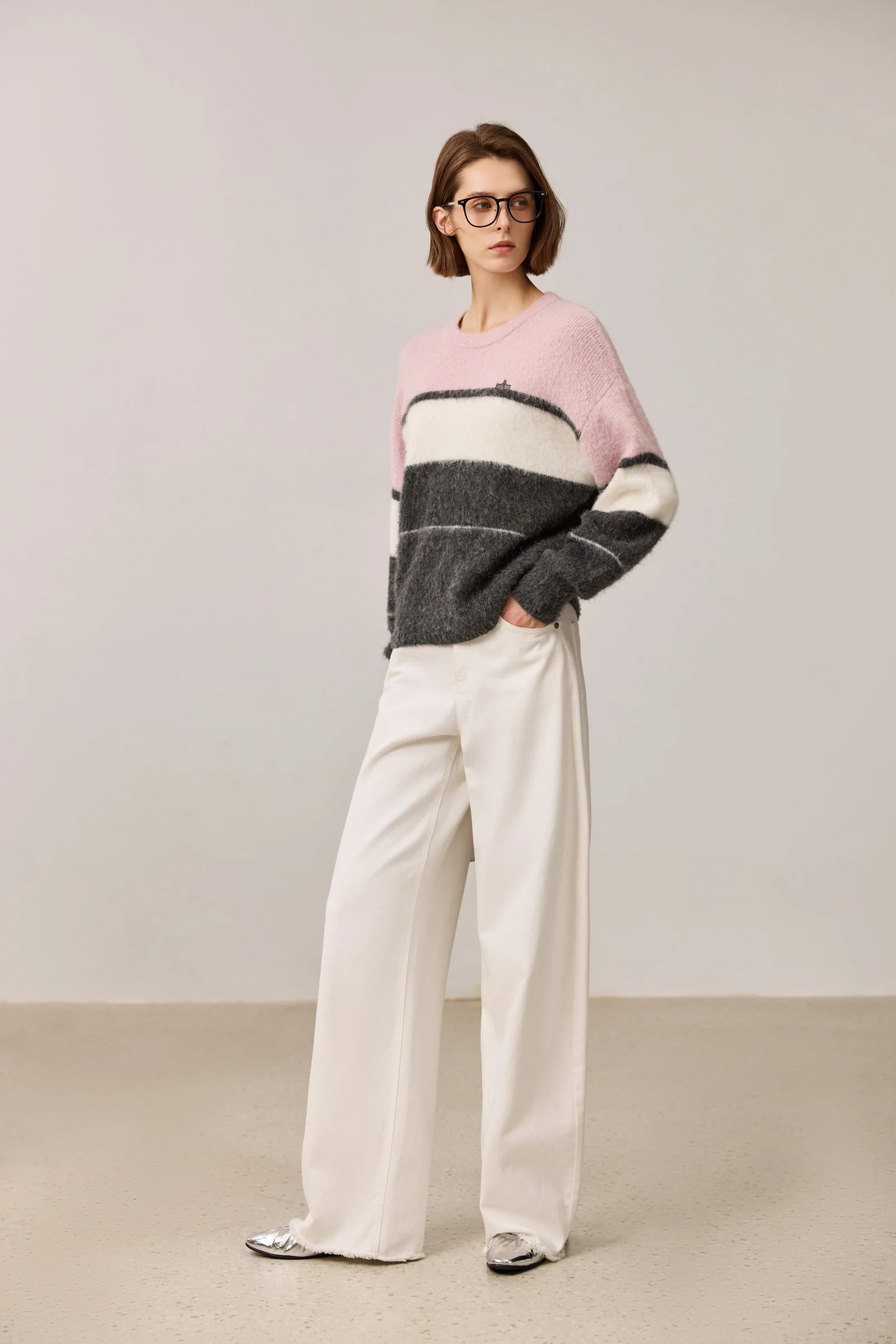 LILY Mohair Contrast Stripe Crewneck Sweater - Image 3