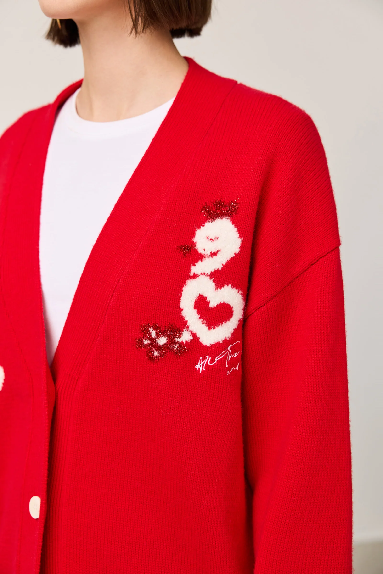LILY New Year Snake Zodiac Red V-Neck Cardigan - Image 8