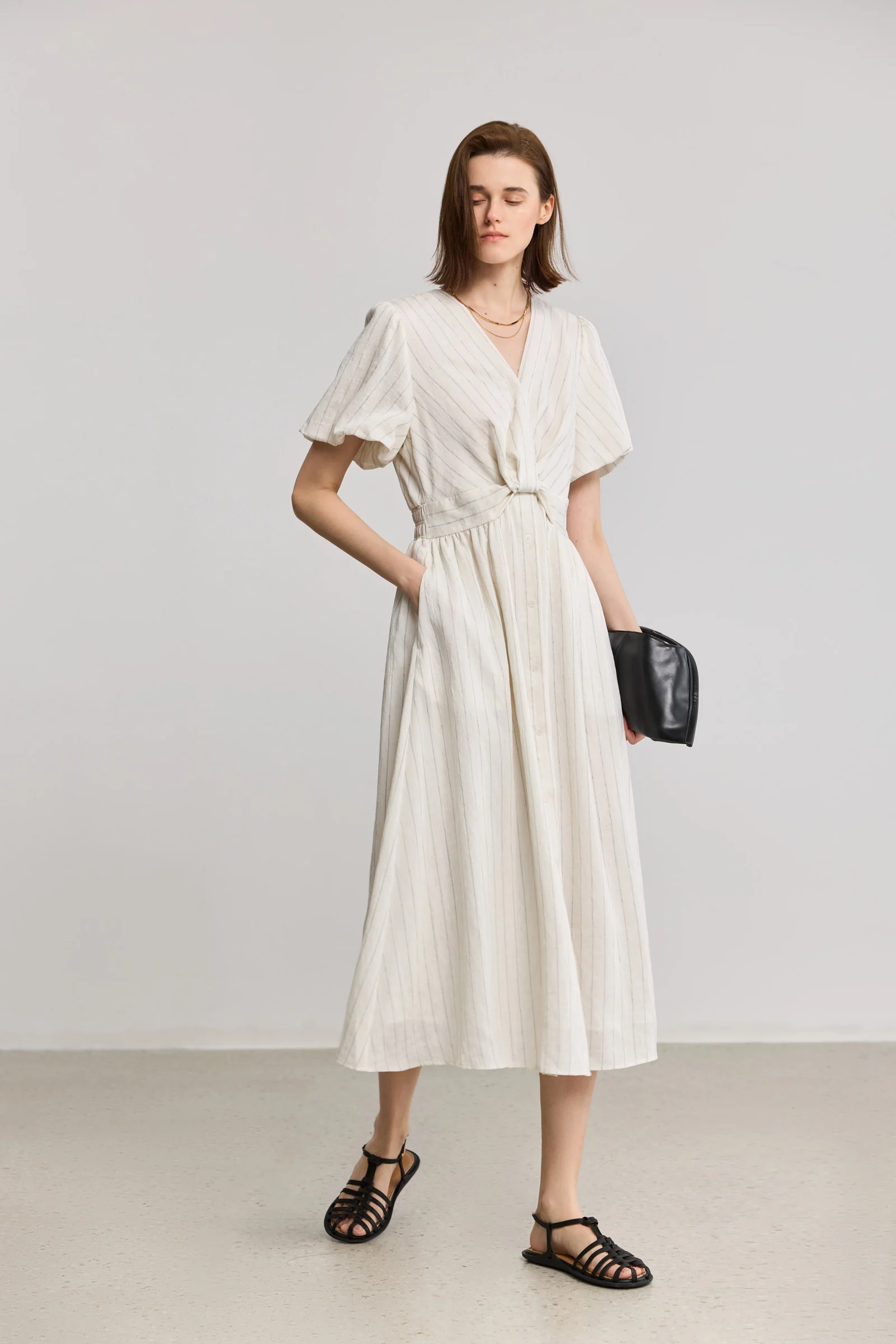 LILY Old Money Striped V-Neck Dress - Image 2