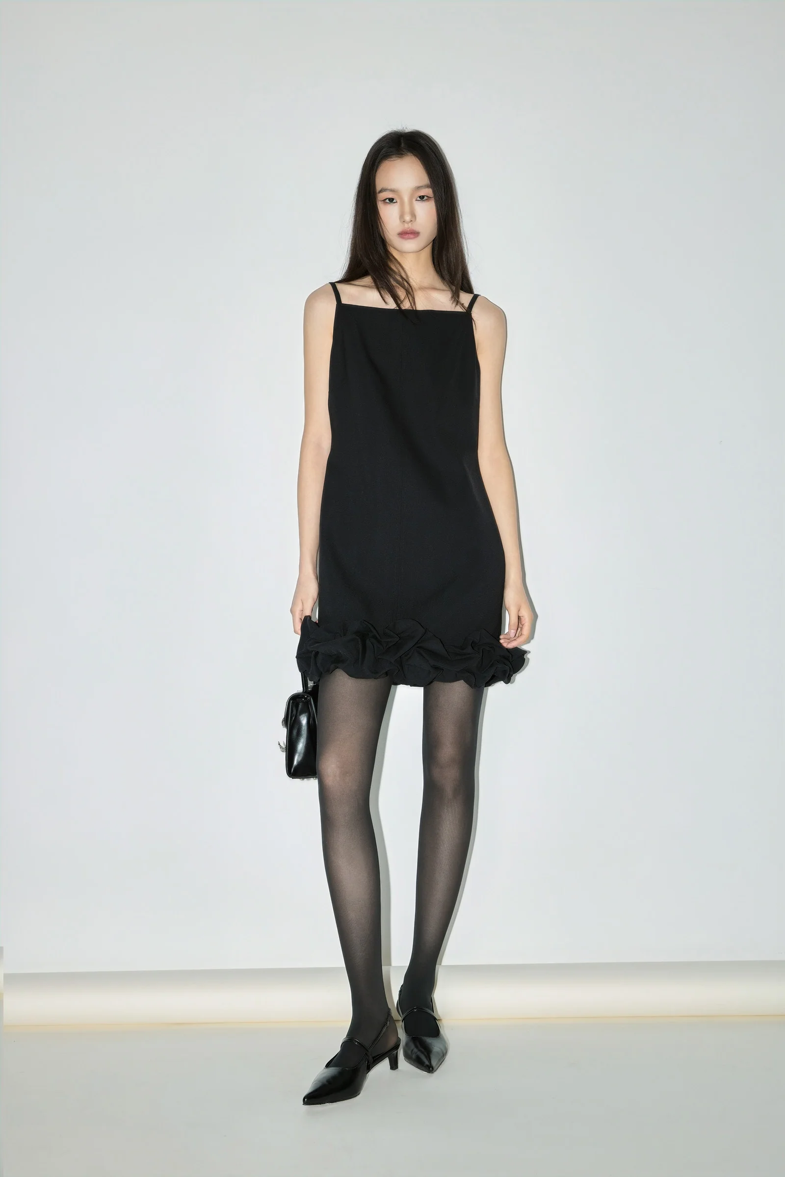 LILY One-Shoulder Black Slip Dress - Image 3