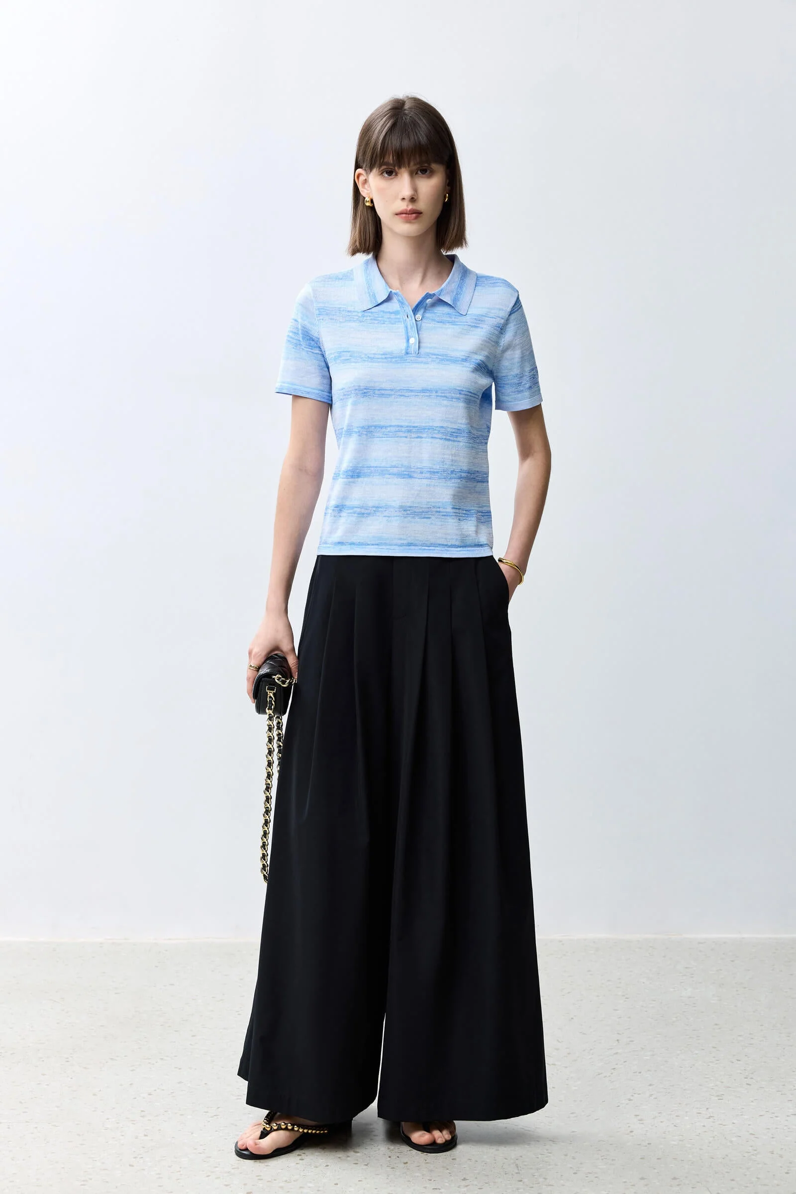 LILY Polo Collar Striped Versatile Short-Sleeve Knit Top - Image 10