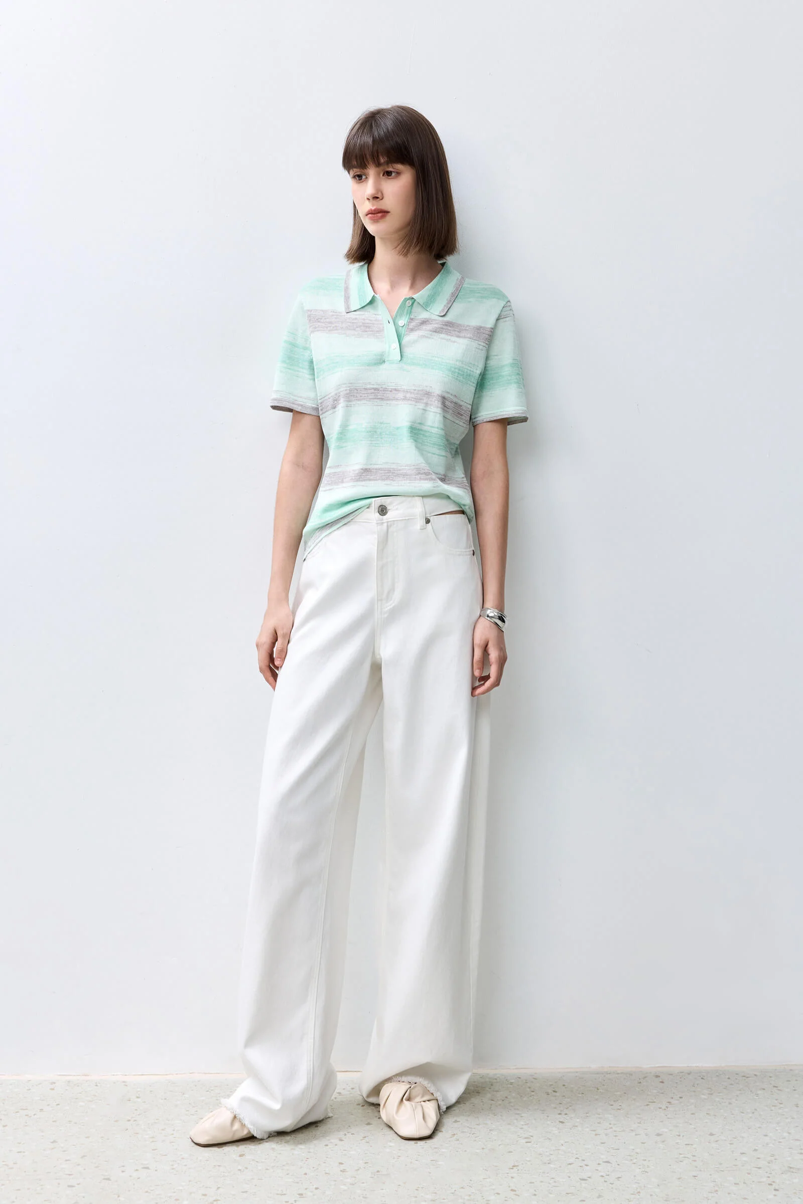 LILY Polo Collar Striped Versatile Short-Sleeve Knit Top - Image 5