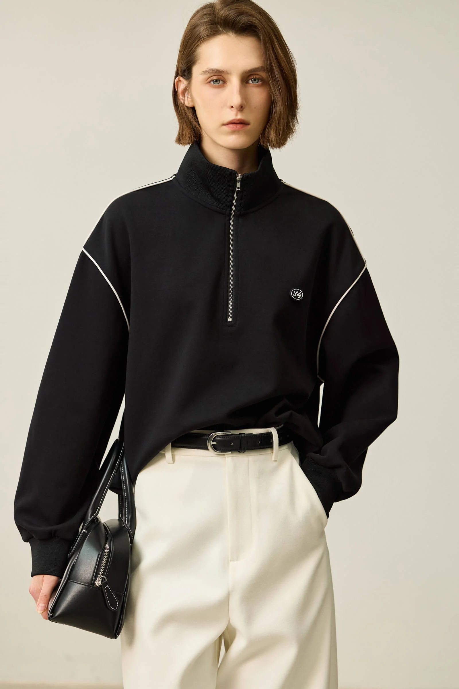 LILY Relaxed Zip-Neck Polo Long Sleeve Sweatshirt - Image 3