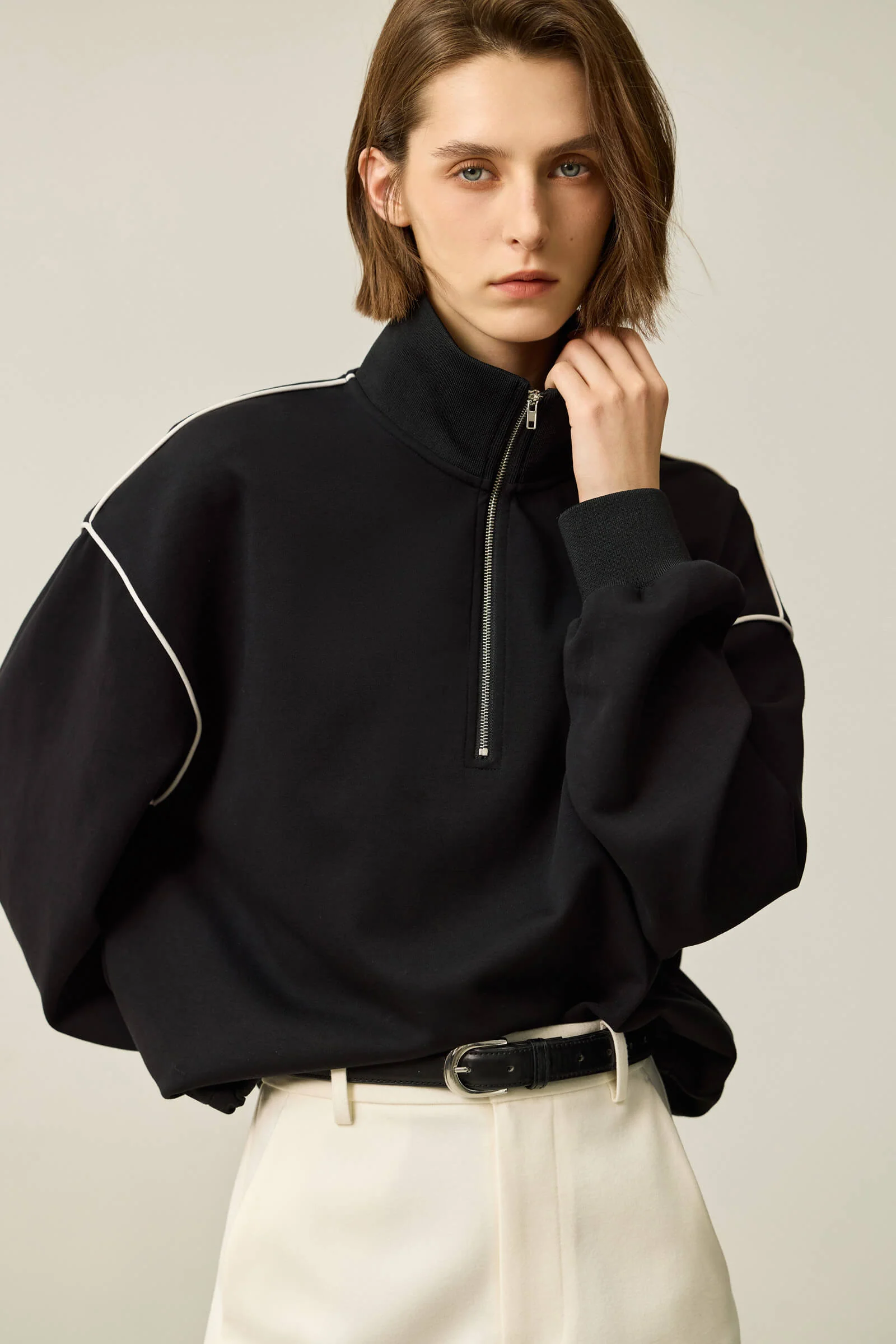 LILY Relaxed Zip-Neck Polo Long Sleeve Sweatshirt - Image 5