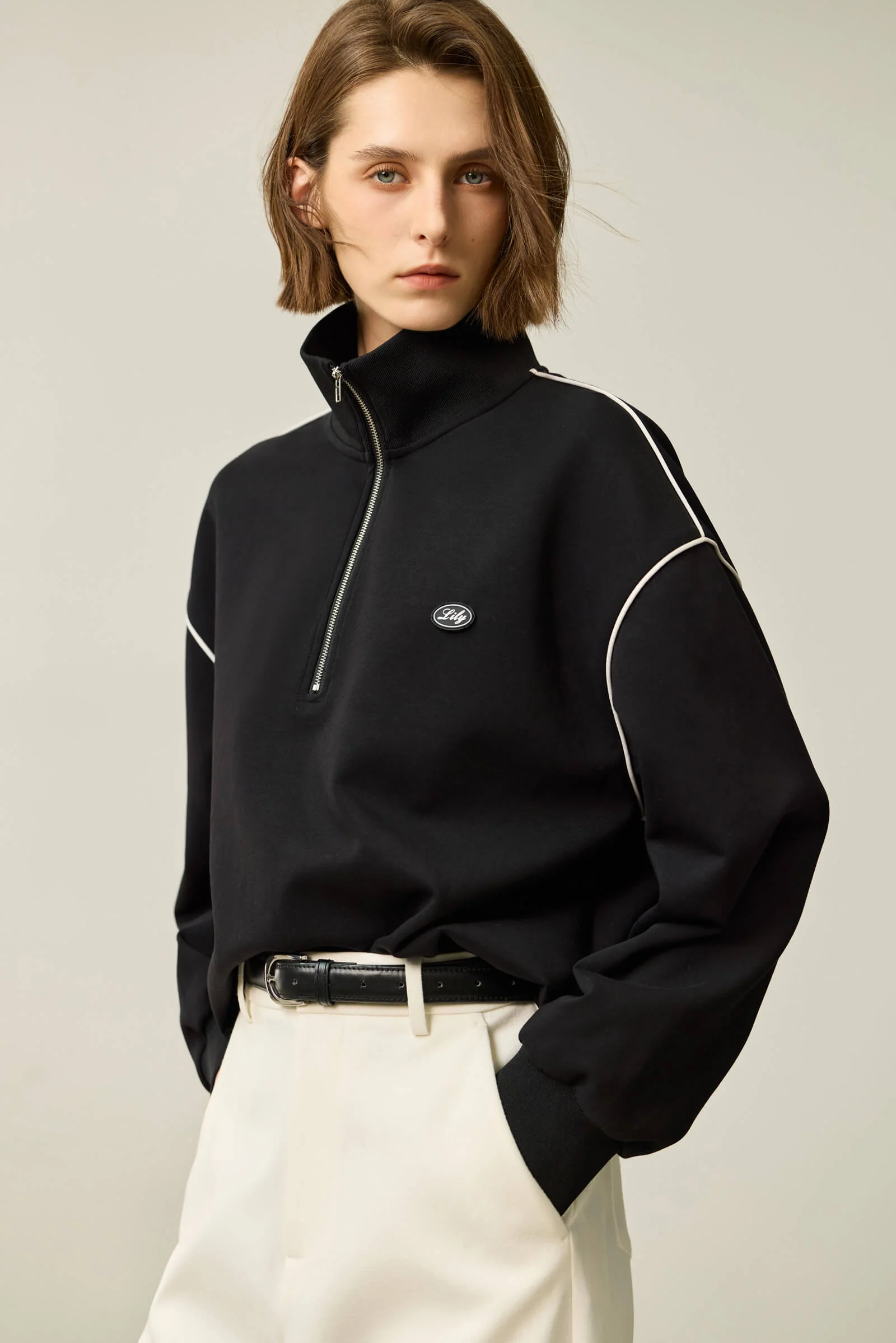 LILY Relaxed Zip-Neck Polo Long Sleeve Sweatshirt - Image 6