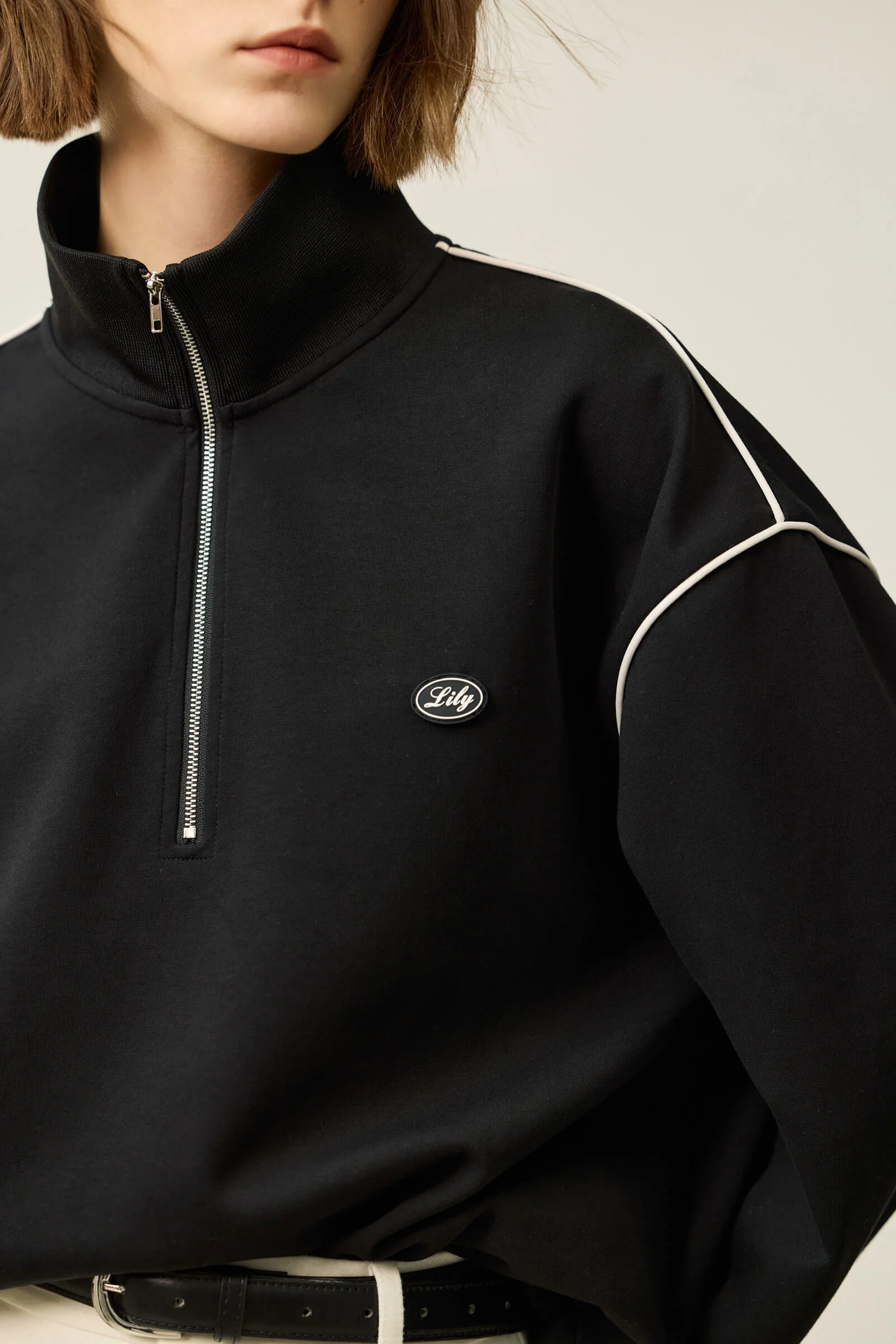 LILY Relaxed Zip-Neck Polo Long Sleeve Sweatshirt - Image 7