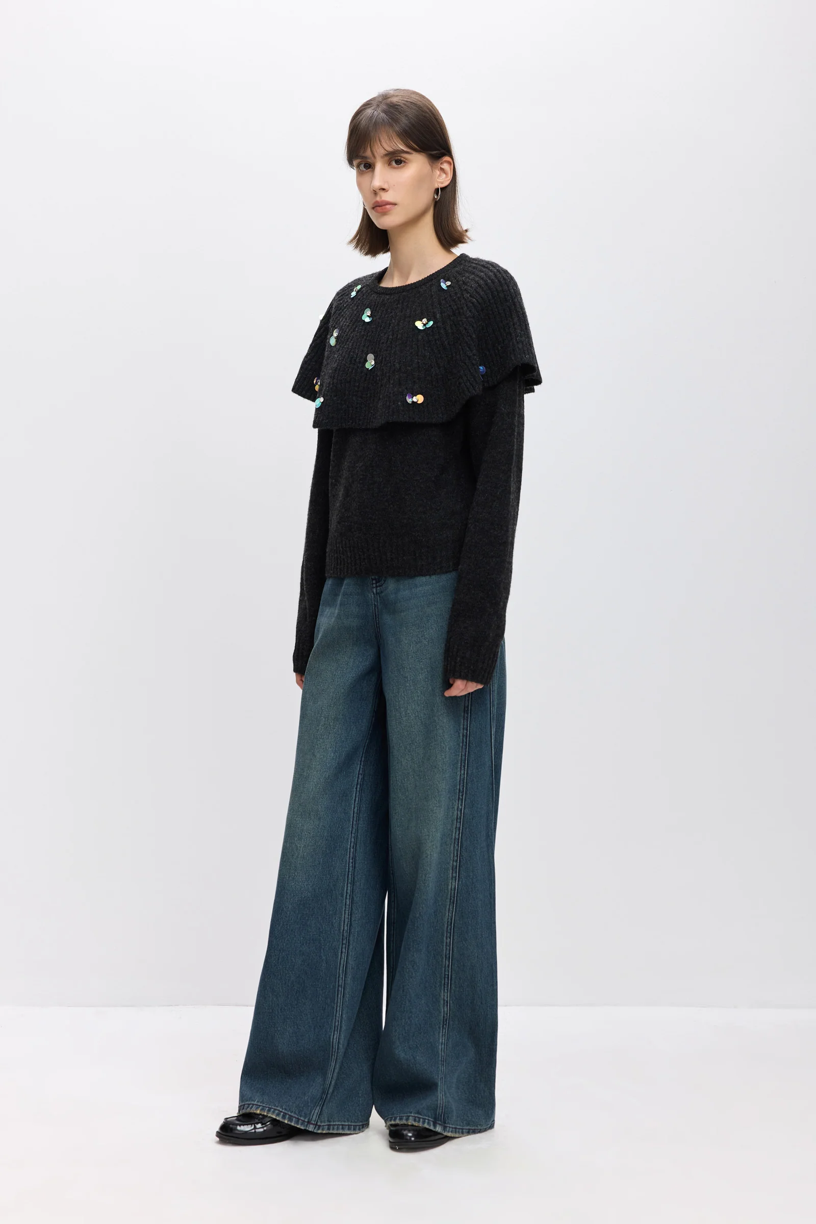 LILY Sequin Cape-Style Knit Sweater - Image 3