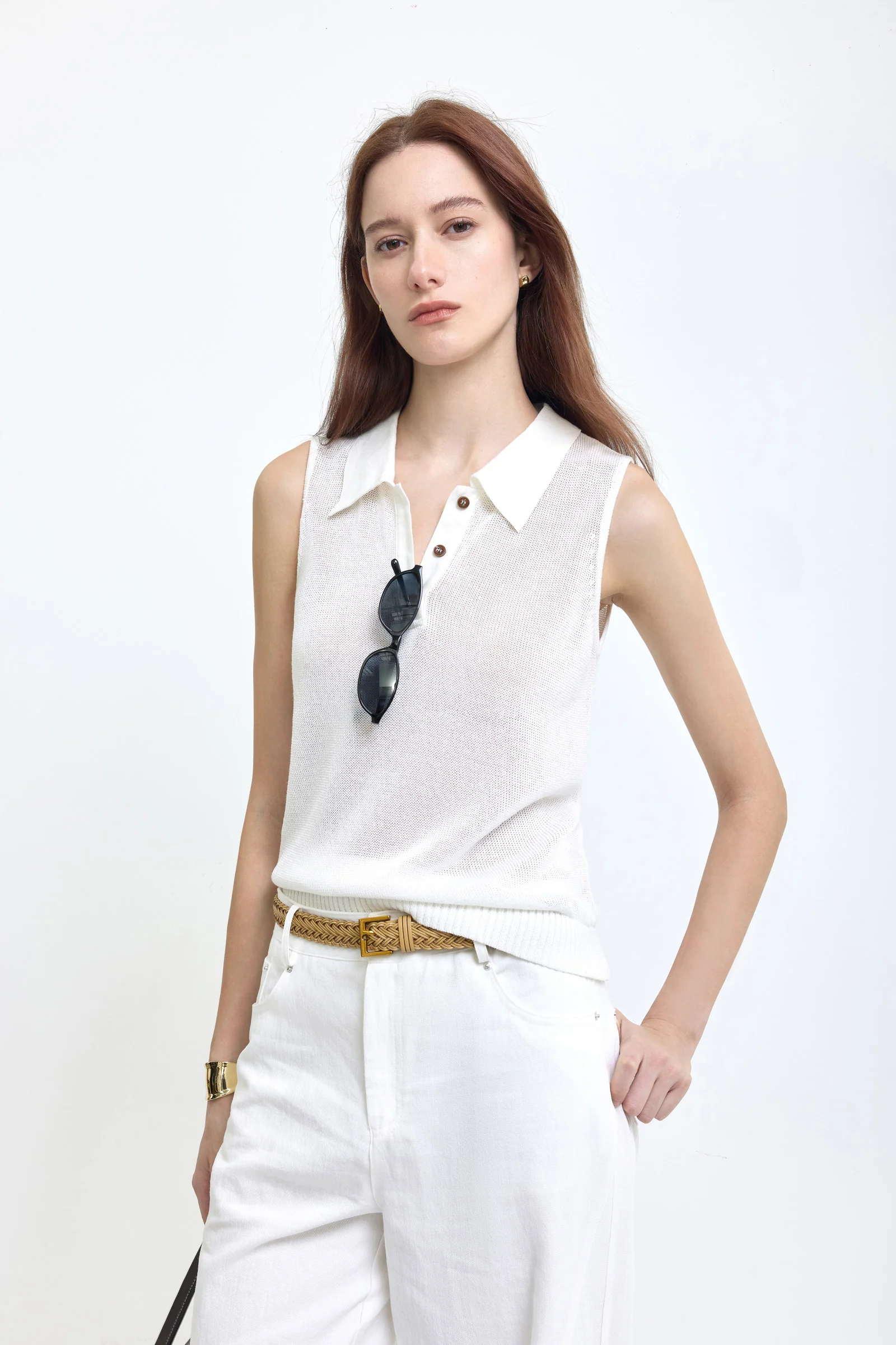 LILY Sleeveless Polo Knit Top - Image 8