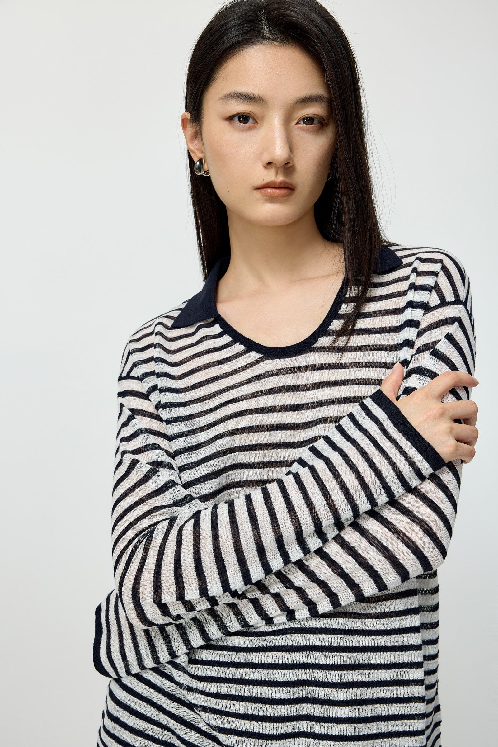 LILY Striped Collar Knit Top - Image 5