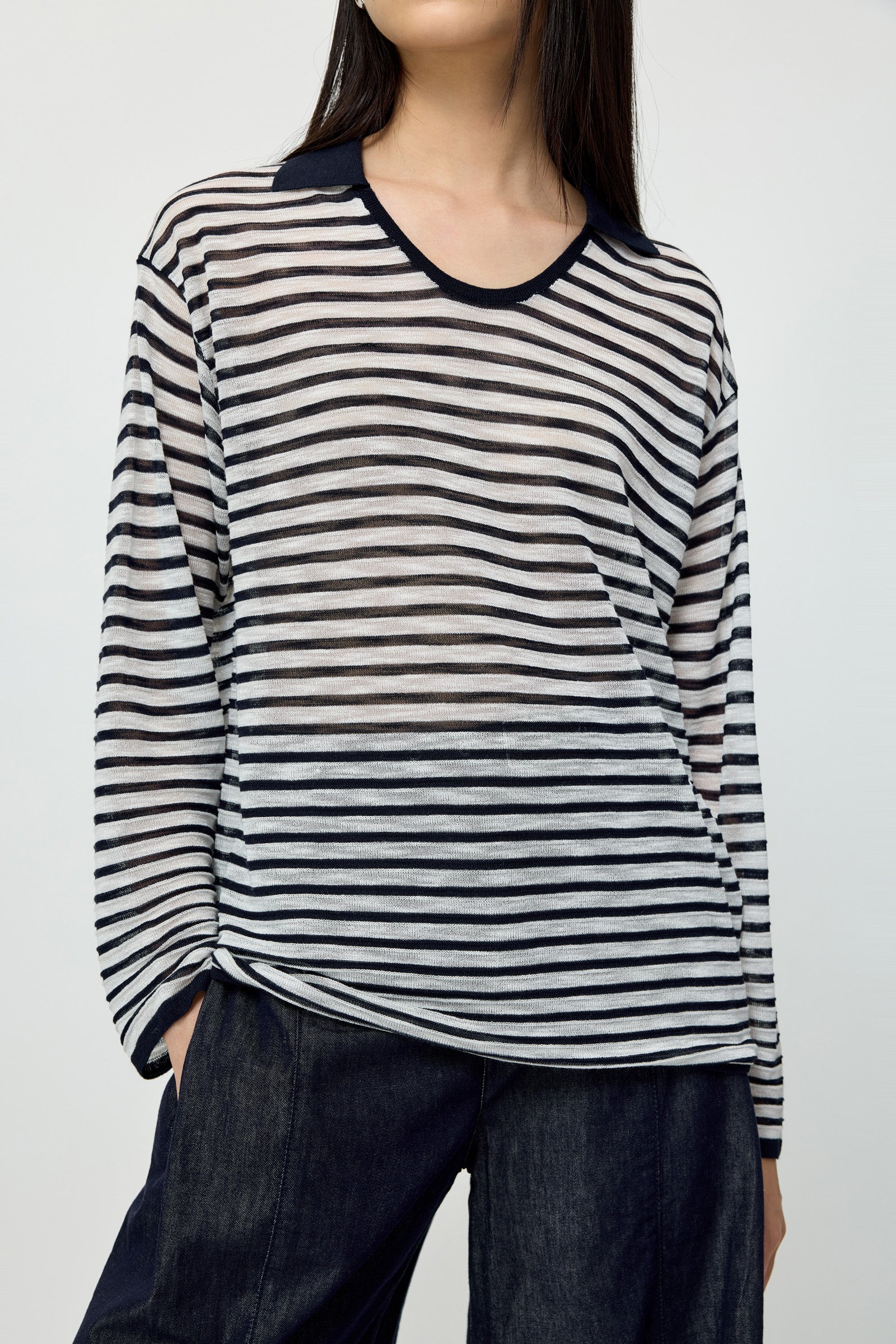 LILY Striped Collar Knit Top - Image 6