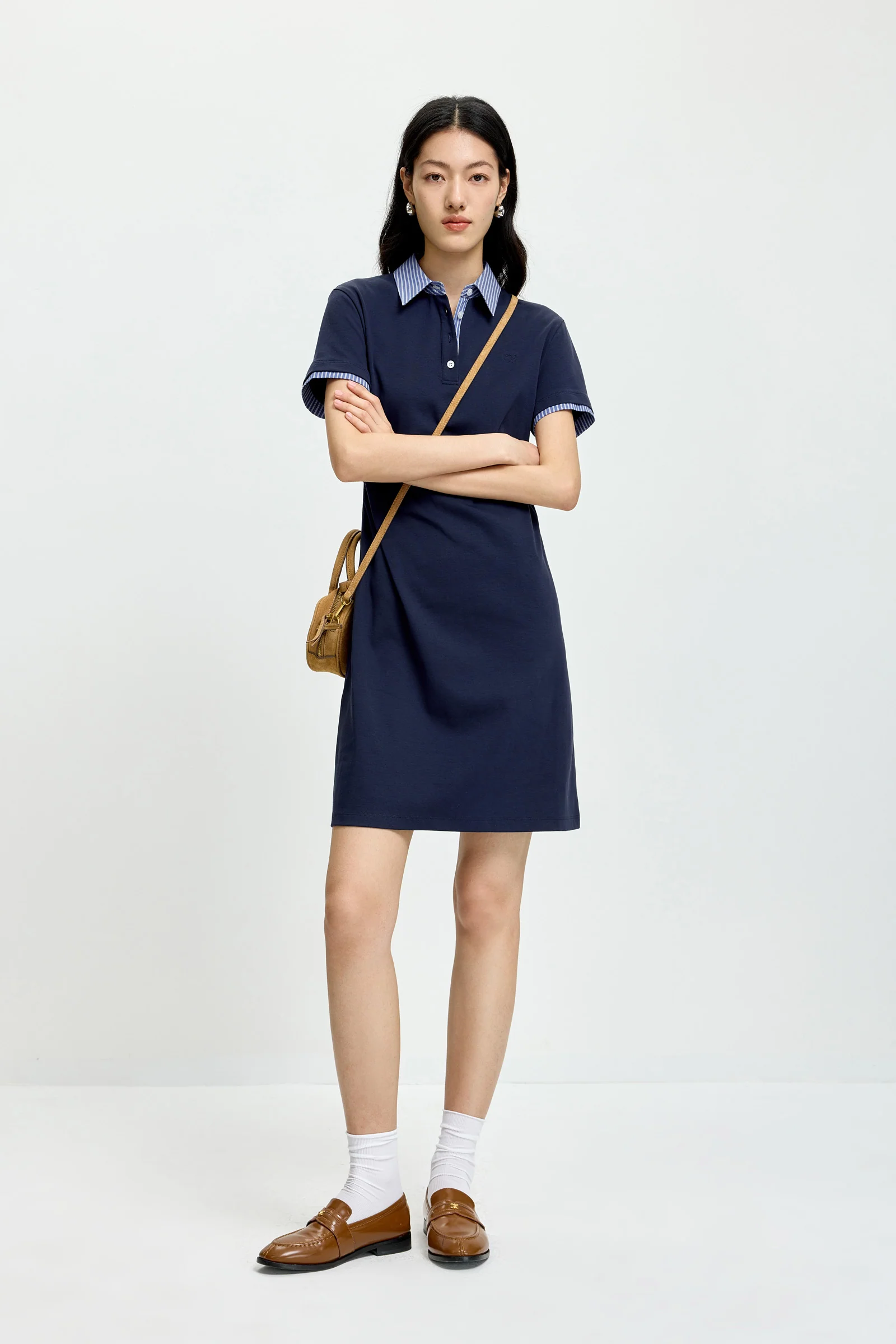 LILY Striped Polo Collar Dress
