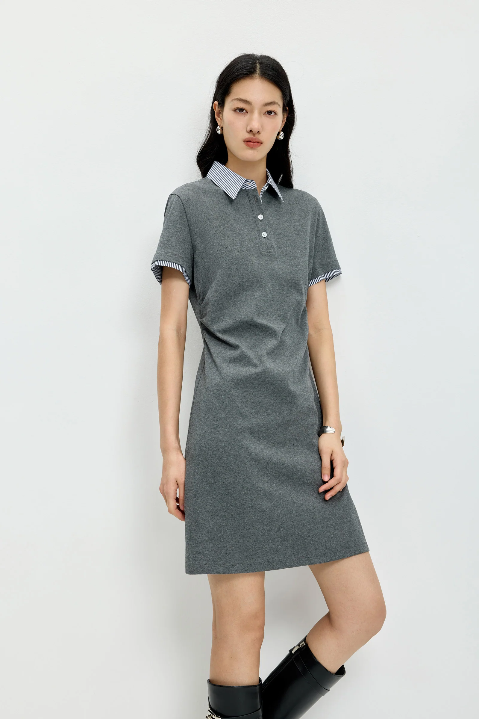 LILY Striped Polo Collar Dress - Image 10