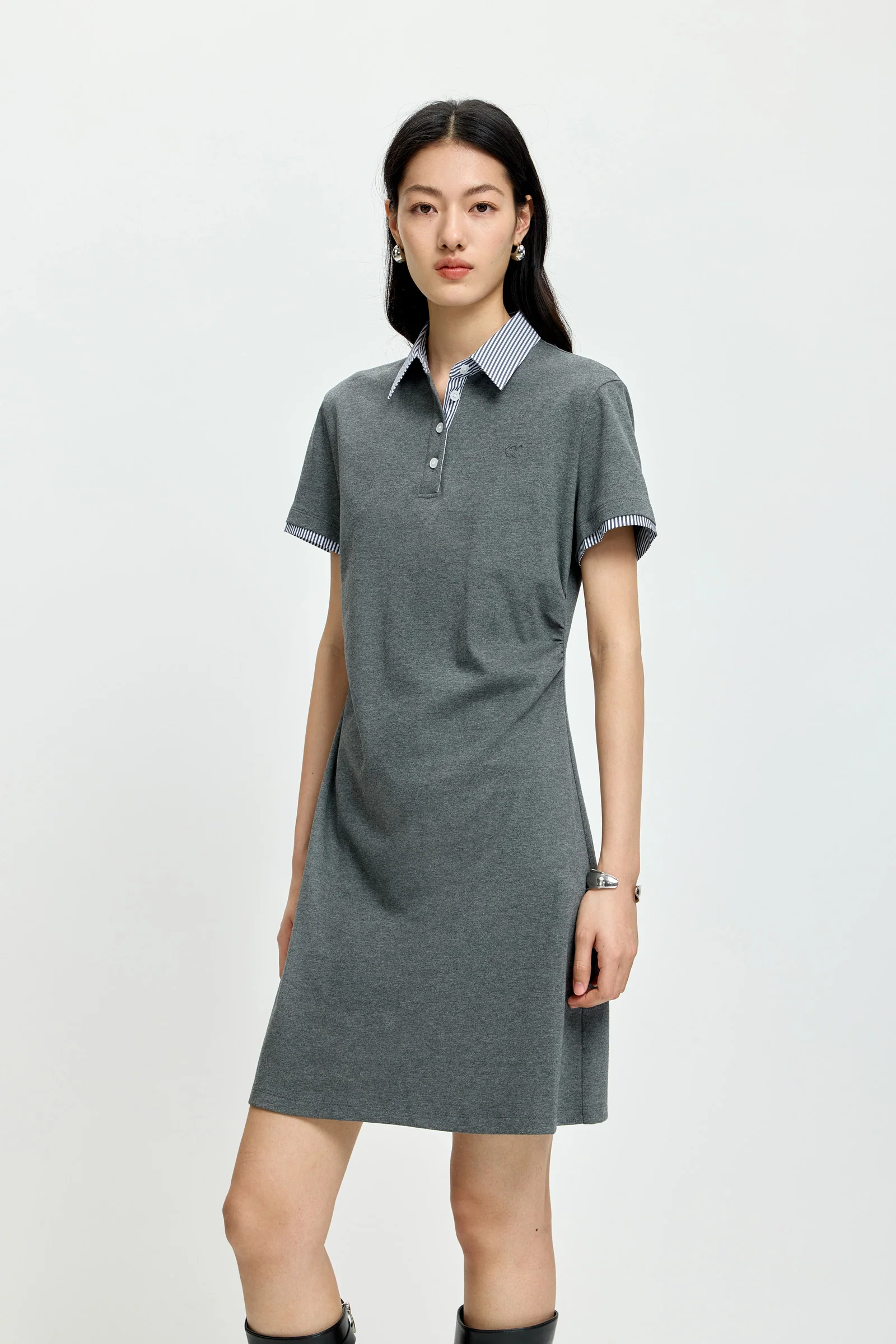LILY Striped Polo Collar Dress - Image 11