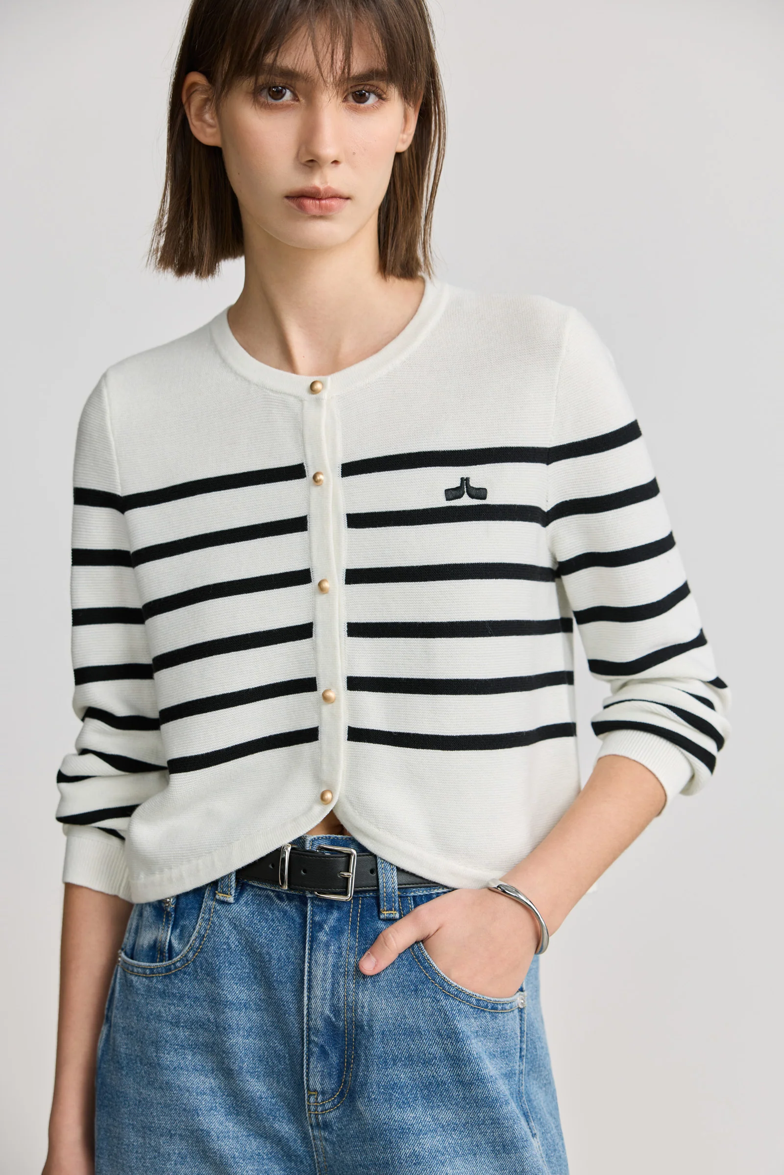 LILY Striped Round Neck Knit Cardigan - Image 10