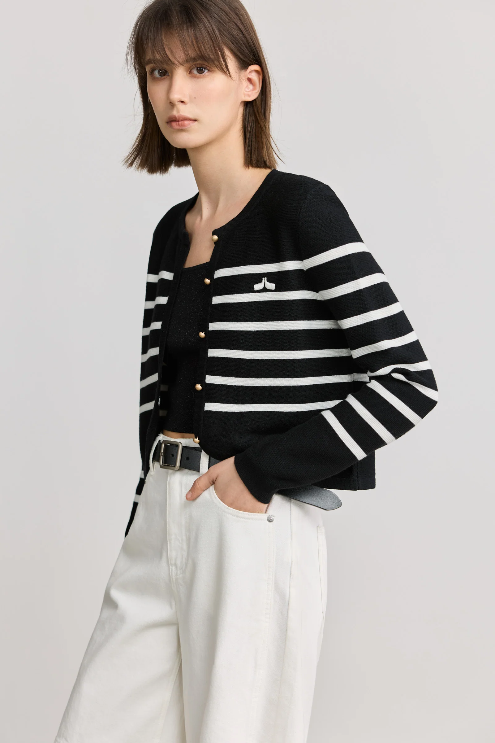 LILY Striped Round Neck Knit Cardigan - Image 6