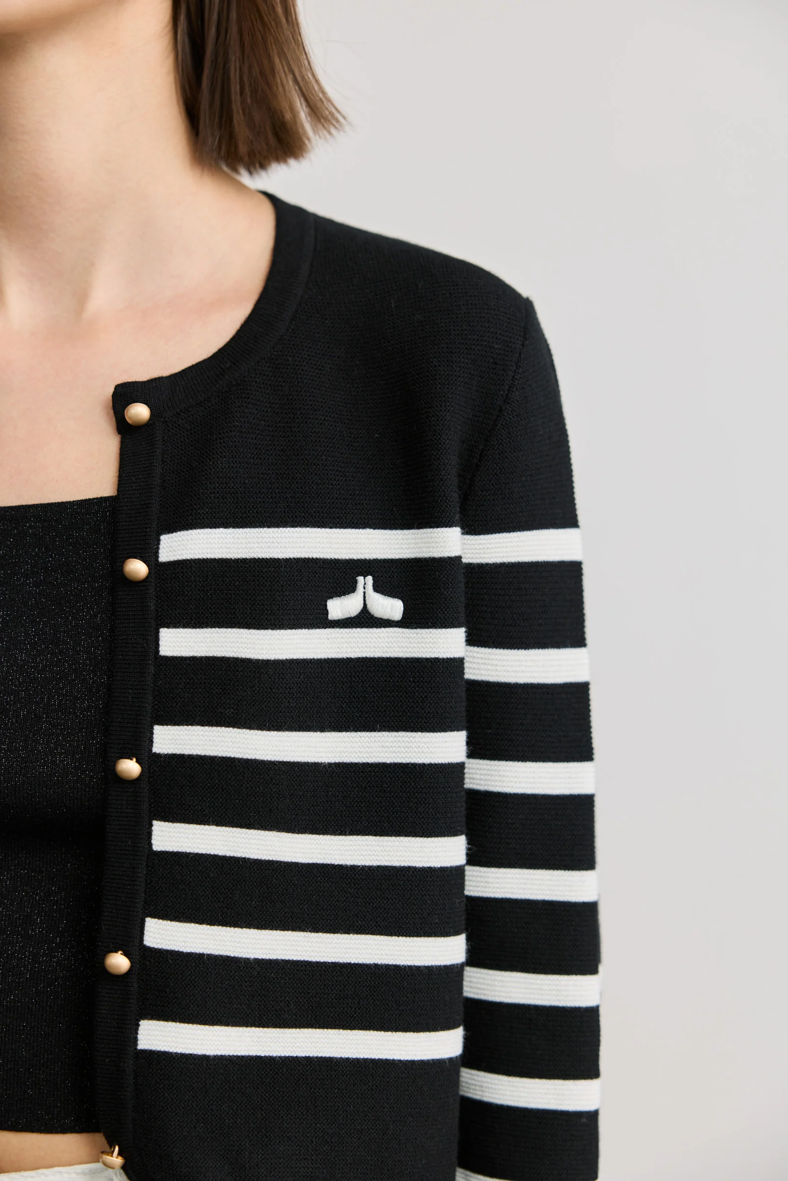 LILY Striped Round Neck Knit Cardigan - Image 8