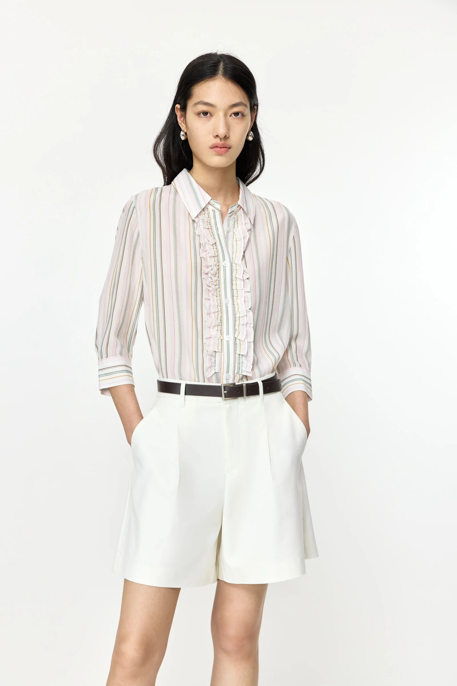 LILY Striped Ruffle-Collar Shirt - Image 5