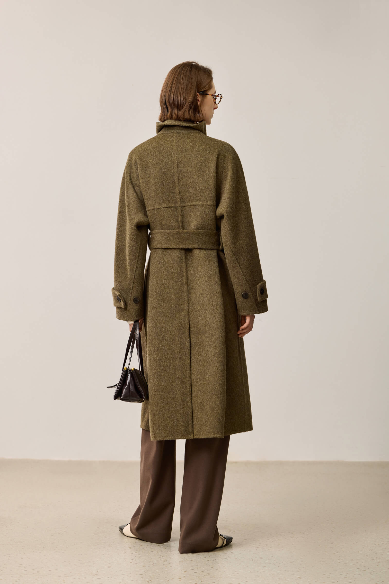 LILY Stylish Stand Collar Asymmetrical Double-Faced Wool Coat - Image 3
