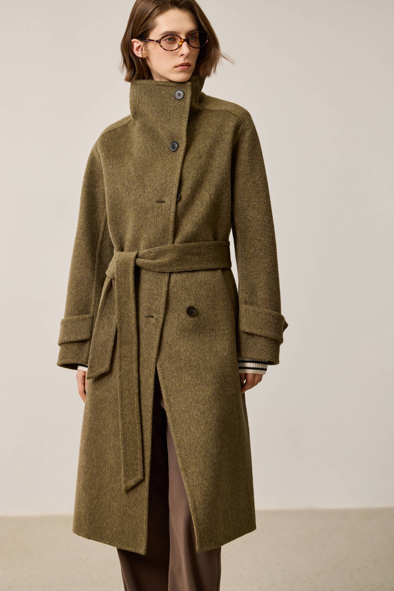 LILY Stylish Stand Collar Asymmetrical Double-Faced Wool Coat - Image 5