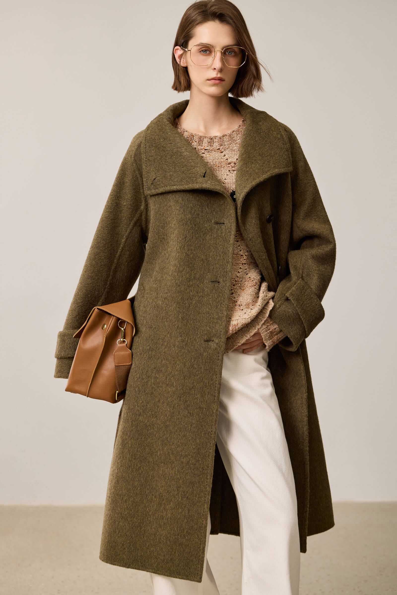 LILY Stylish Stand Collar Asymmetrical Double-Faced Wool Coat - Image 7