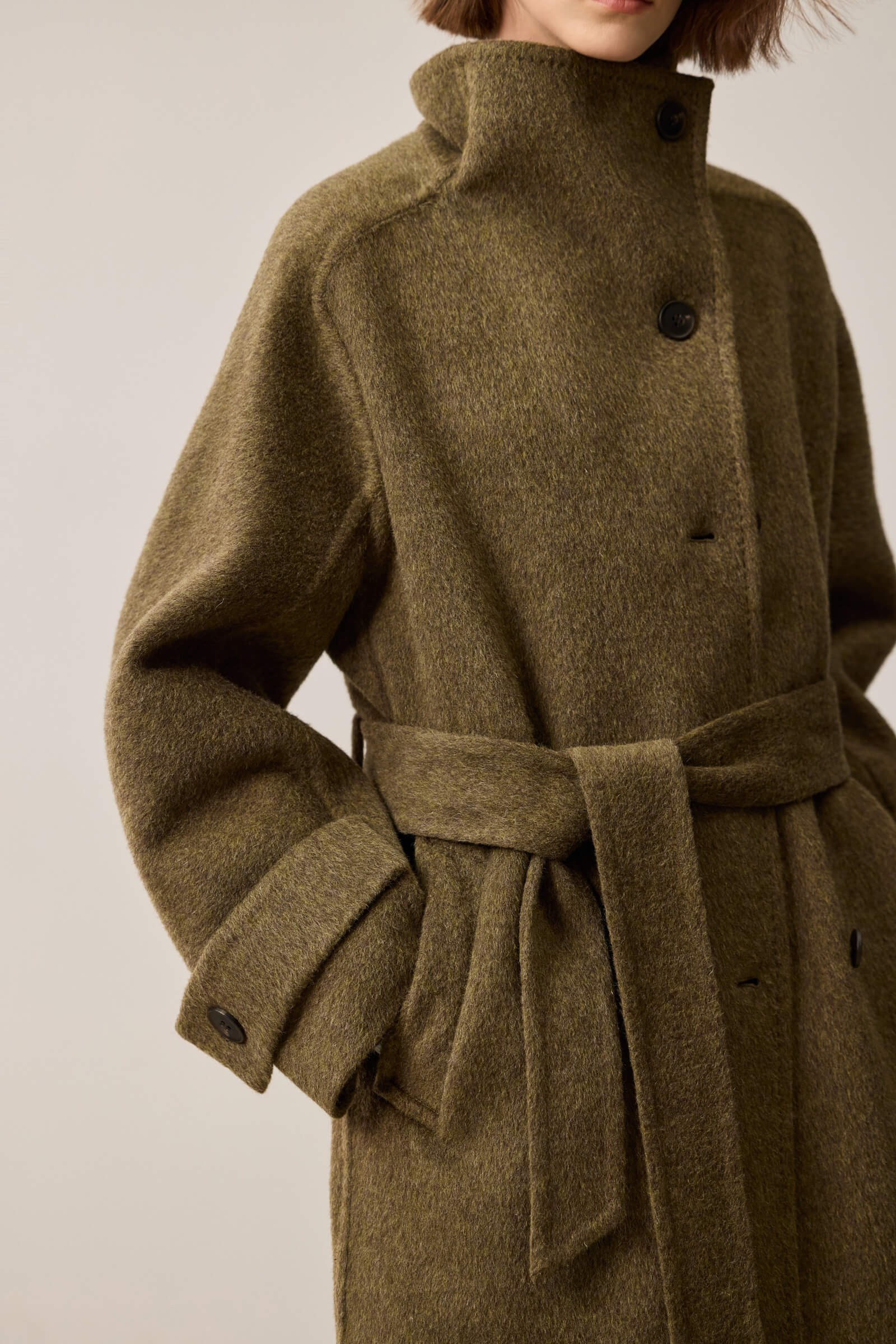 LILY Stylish Stand Collar Asymmetrical Double-Faced Wool Coat - Image 8