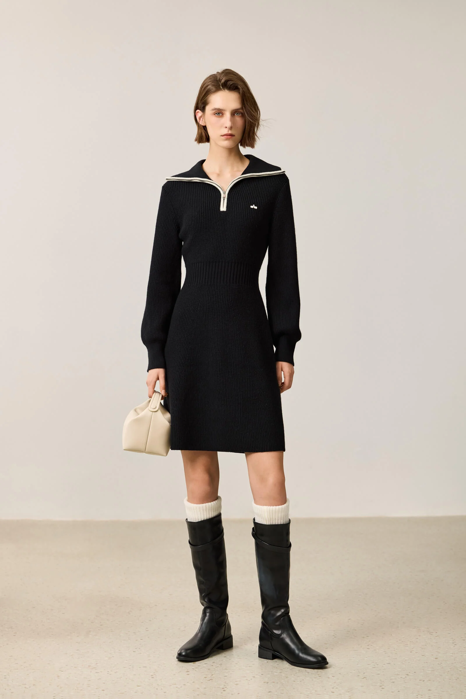 LILY Stylish Zip-Neck Long Sleeve Knit Dress - Image 2