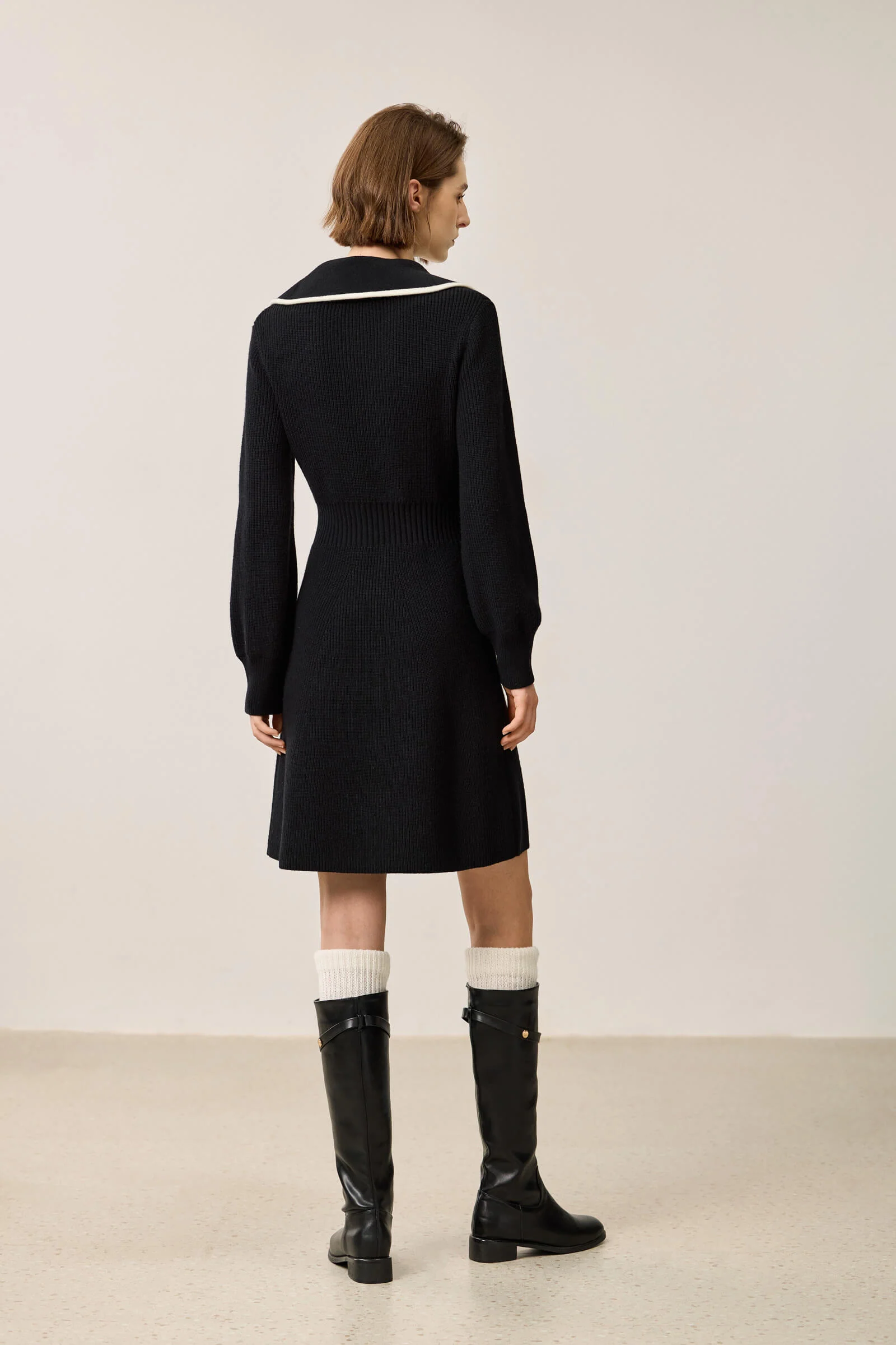 LILY Stylish Zip-Neck Long Sleeve Knit Dress - Image 4