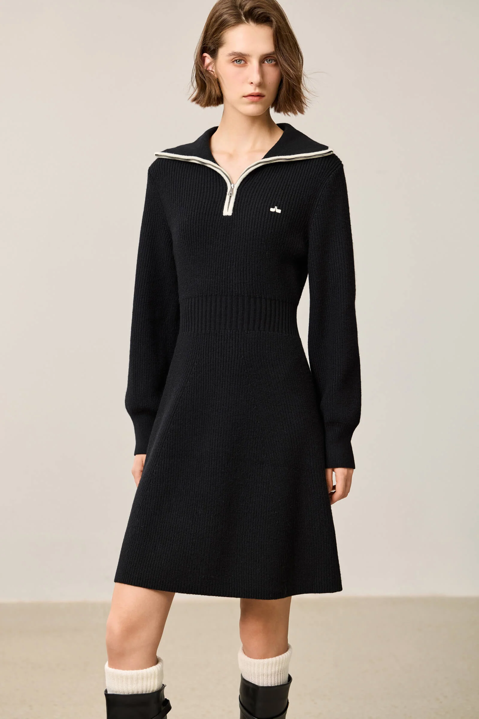 LILY Stylish Zip-Neck Long Sleeve Knit Dress - Image 5