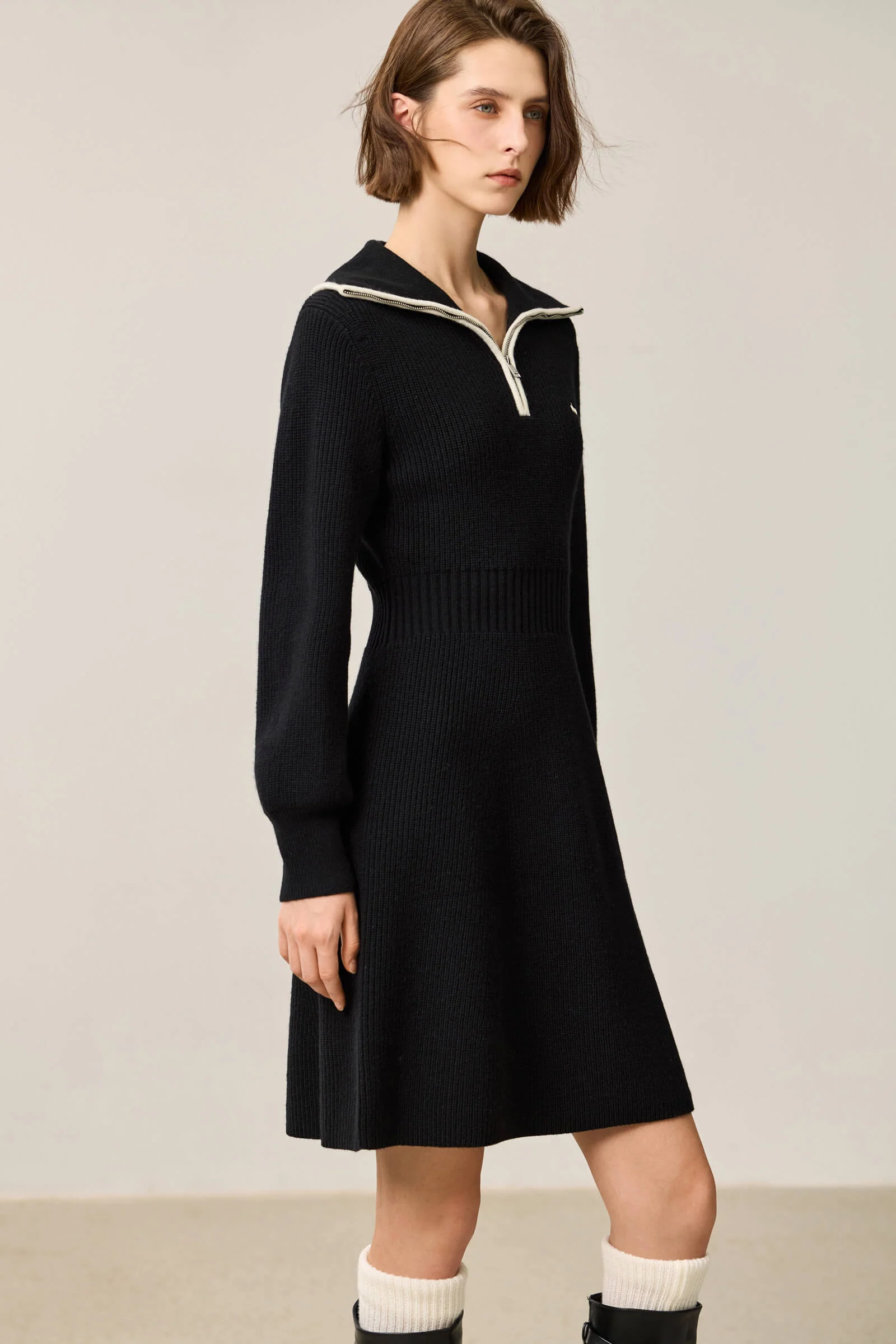 LILY Stylish Zip-Neck Long Sleeve Knit Dress - Image 6