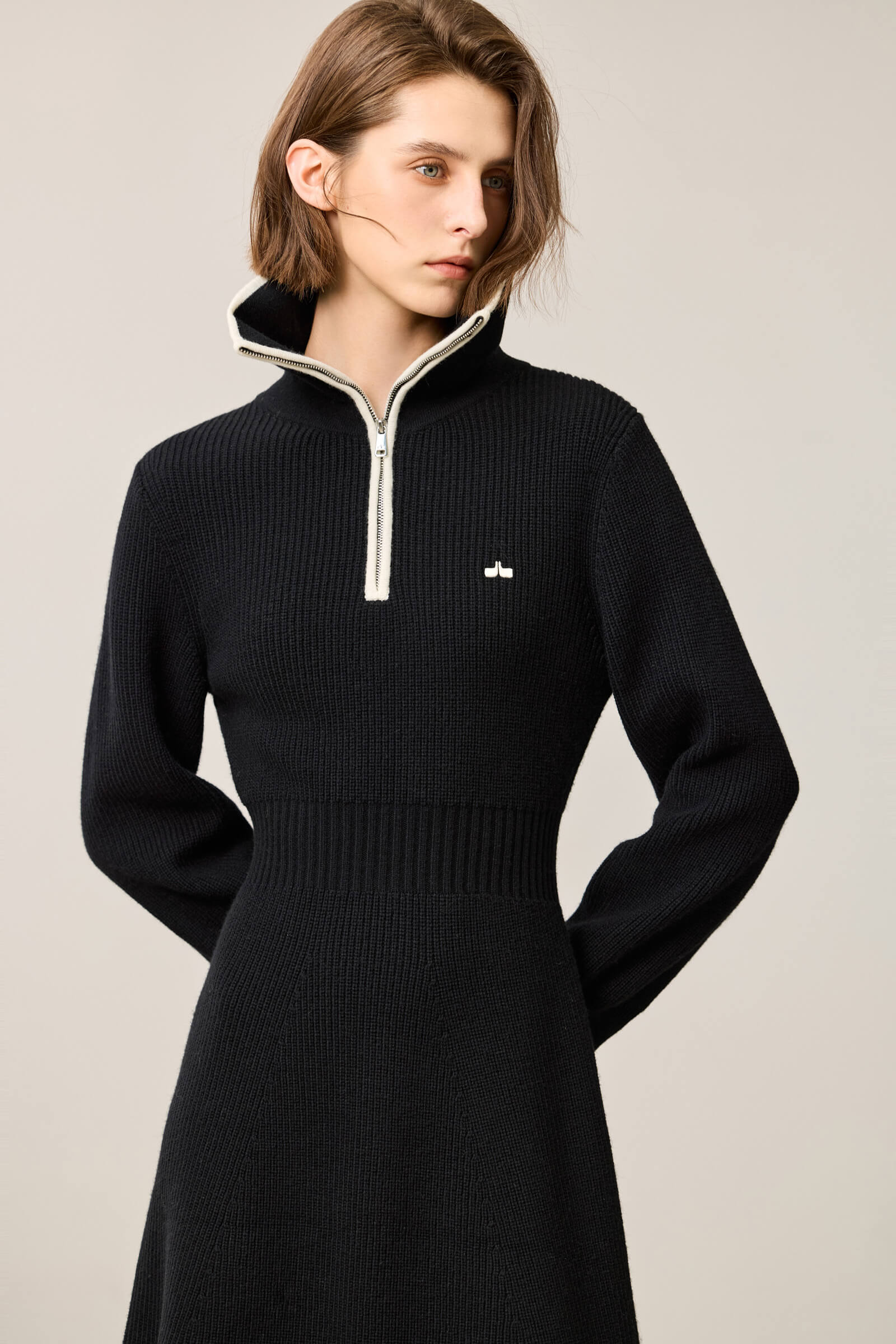 LILY Stylish Zip-Neck Long Sleeve Knit Dress - Image 7