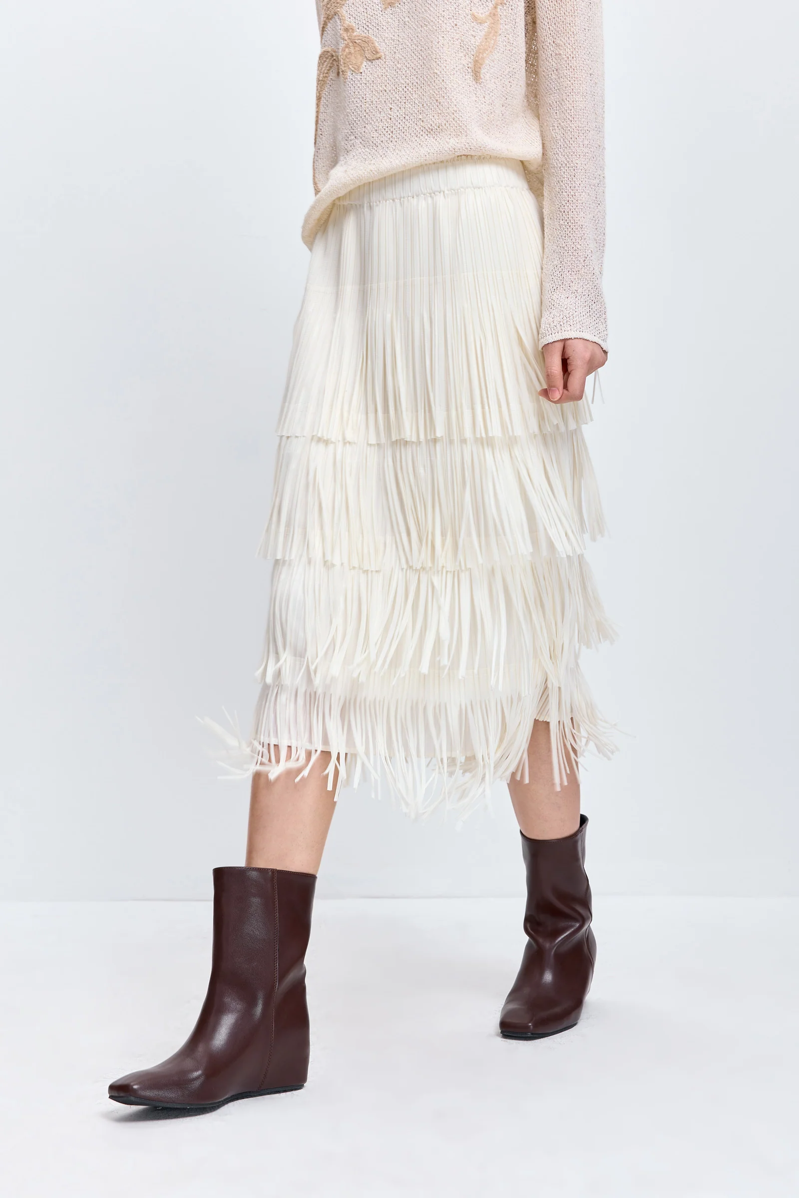 LILY Tiered Fringe Midi Skirt - Image 2