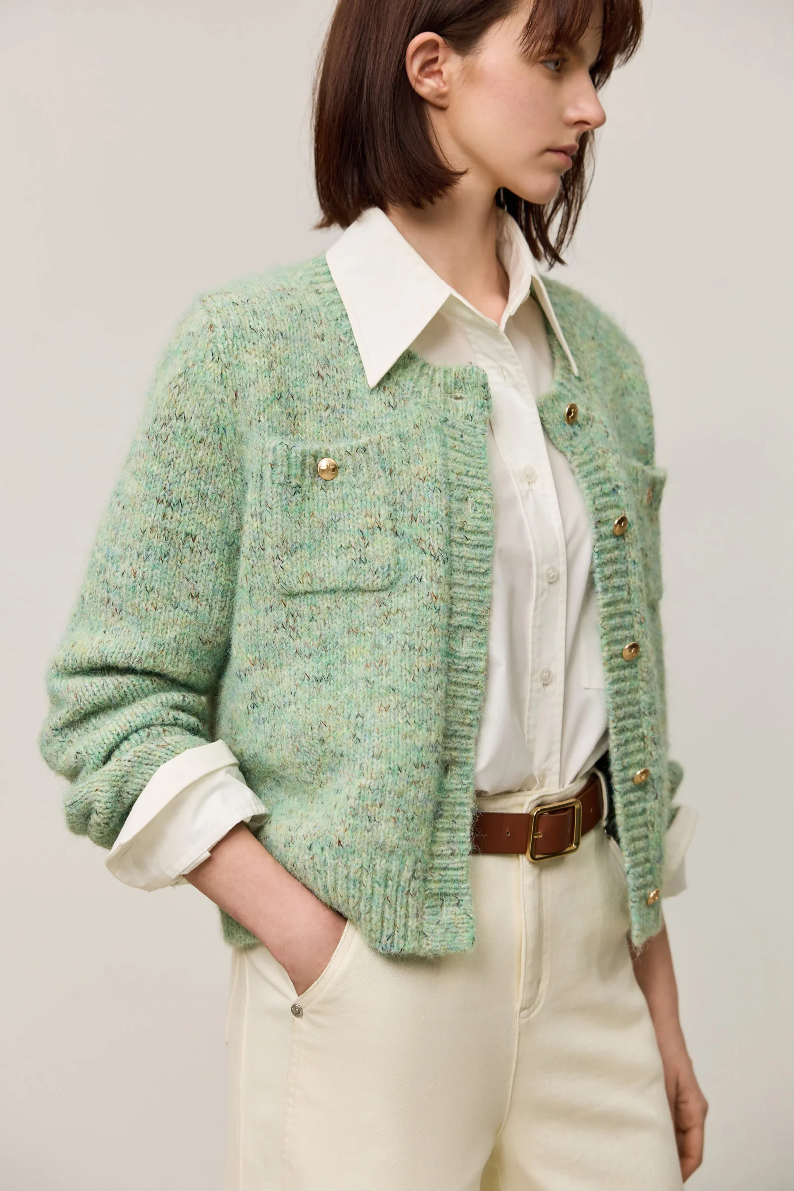 LILY Tweed Textured Knit Cardigan Jacket - Image 6