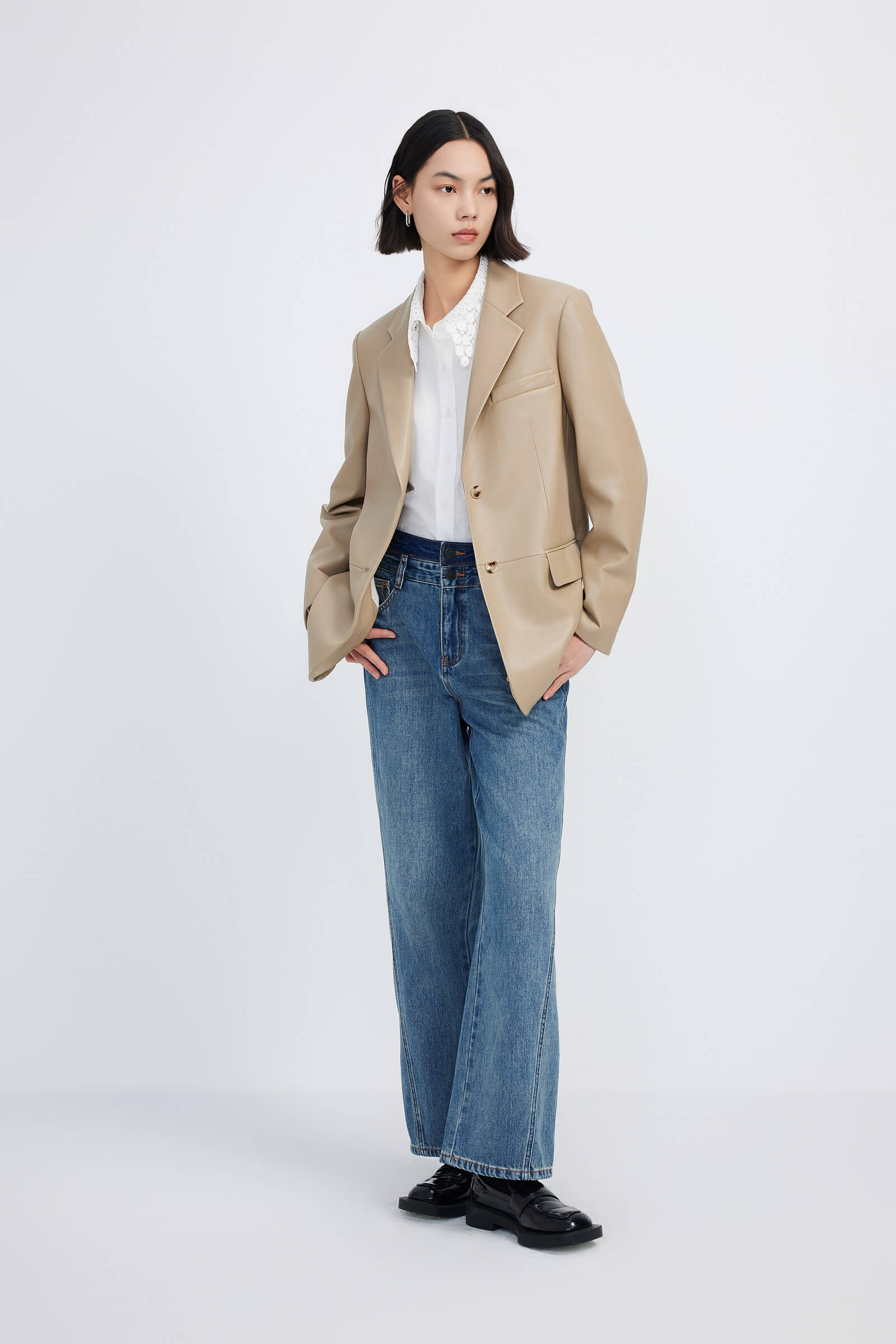 LILY Vintage Casual PU Leather Blazer - Image 3