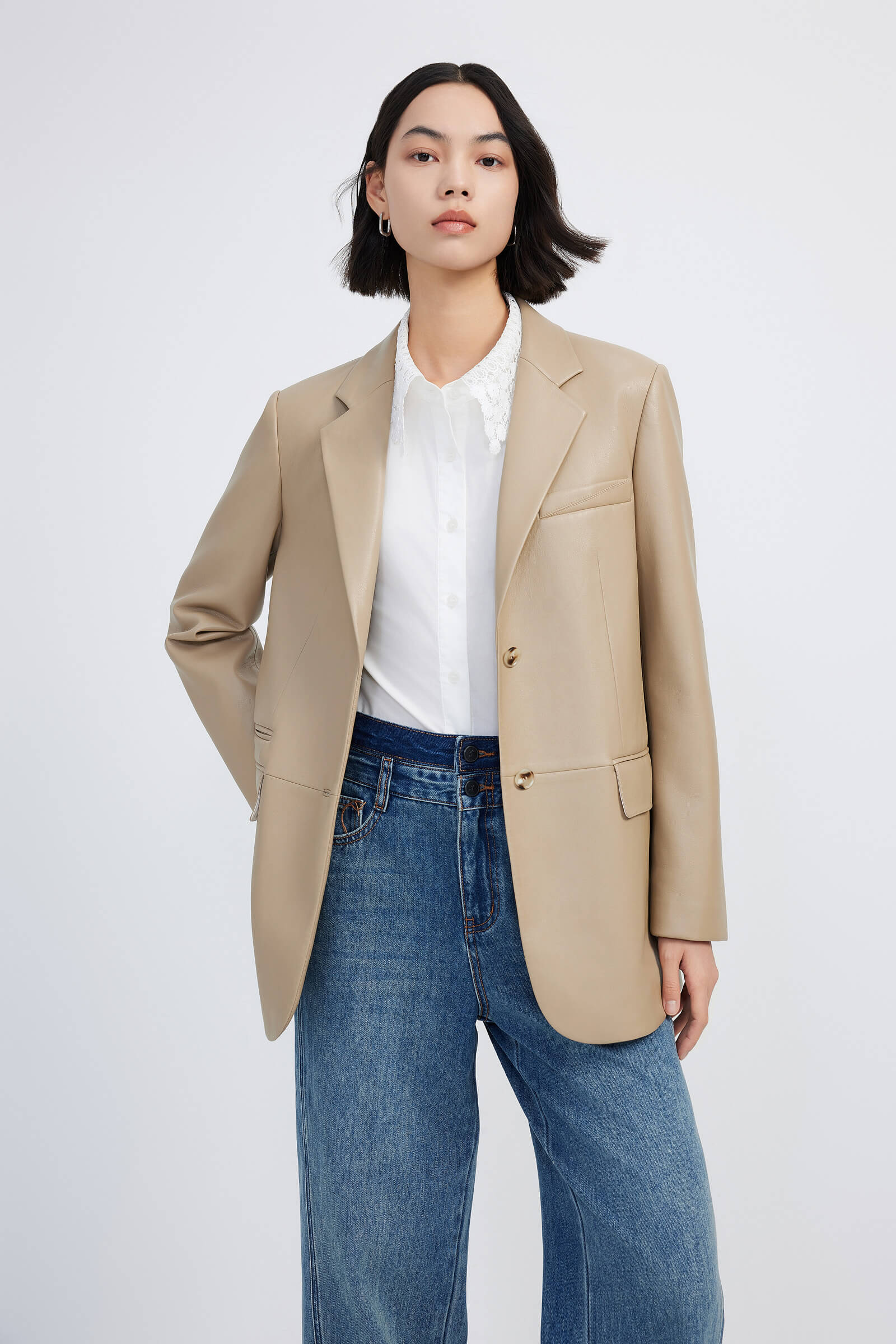 LILY Vintage Casual PU Leather Blazer - Image 5