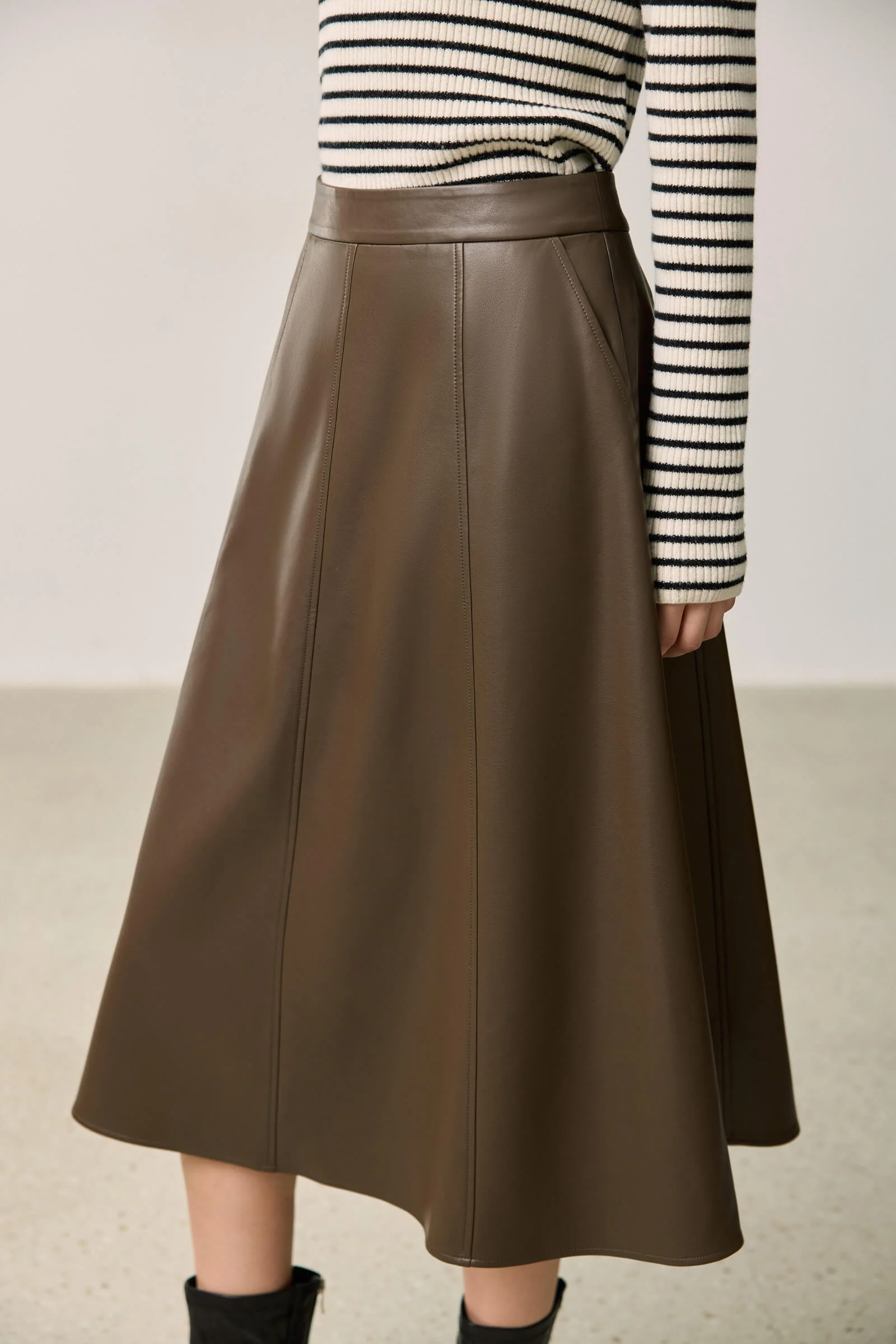 LILY Vintage Minimalist Draped Leather Skirt - Image 14