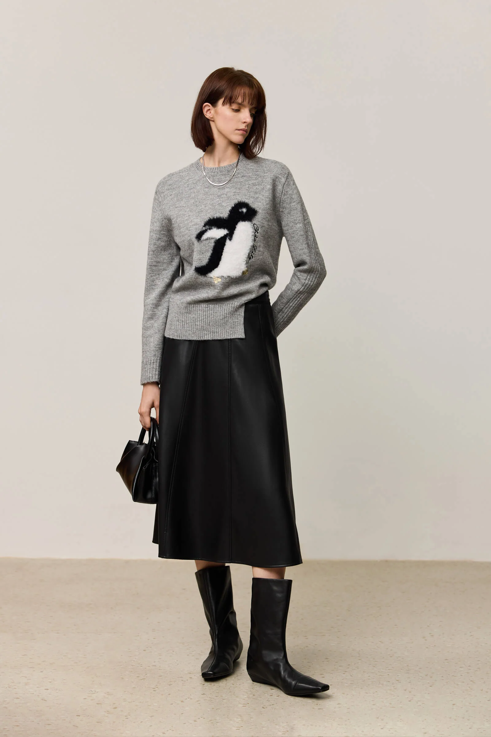 LILY Vintage Minimalist Draped Leather Skirt - Image 3