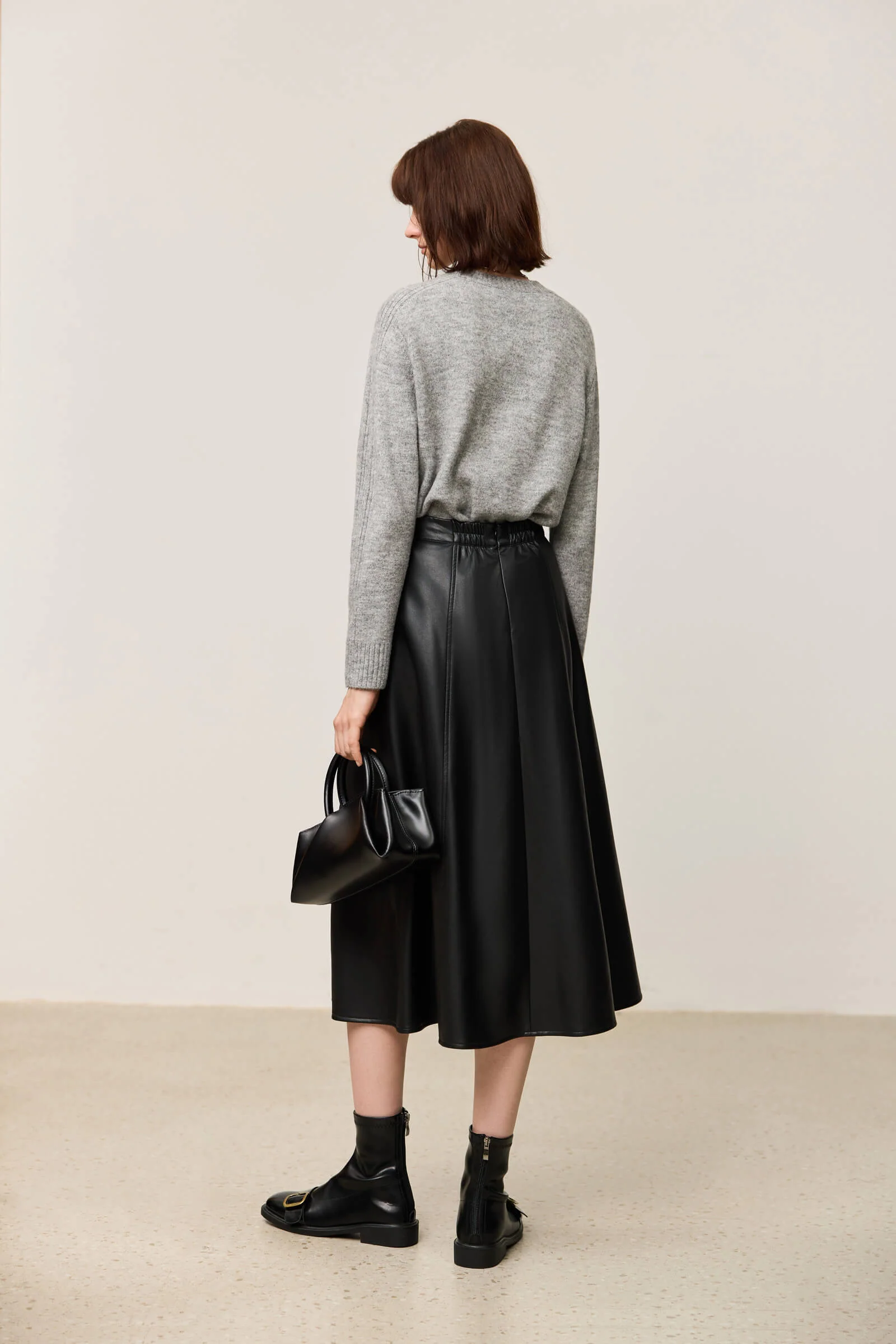 LILY Vintage Minimalist Draped Leather Skirt - Image 4