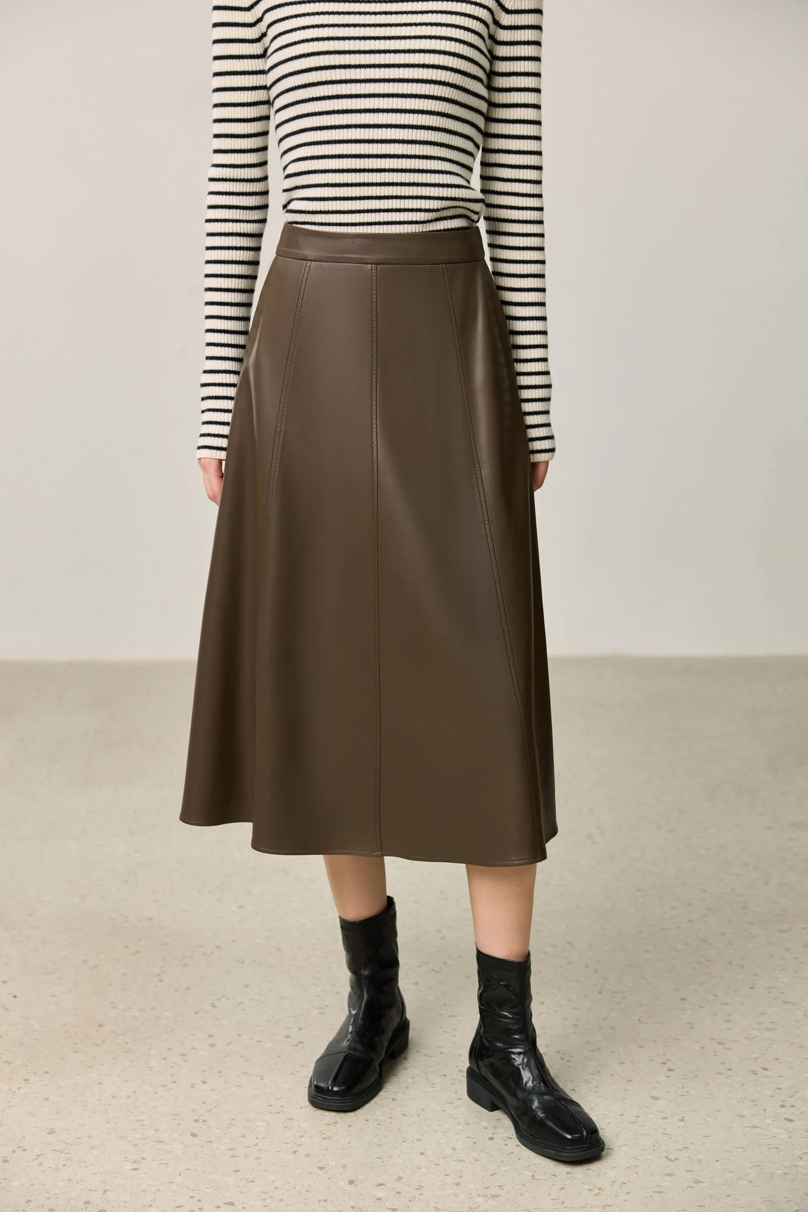 LILY Vintage Minimalist Draped Leather Skirt - Image 8