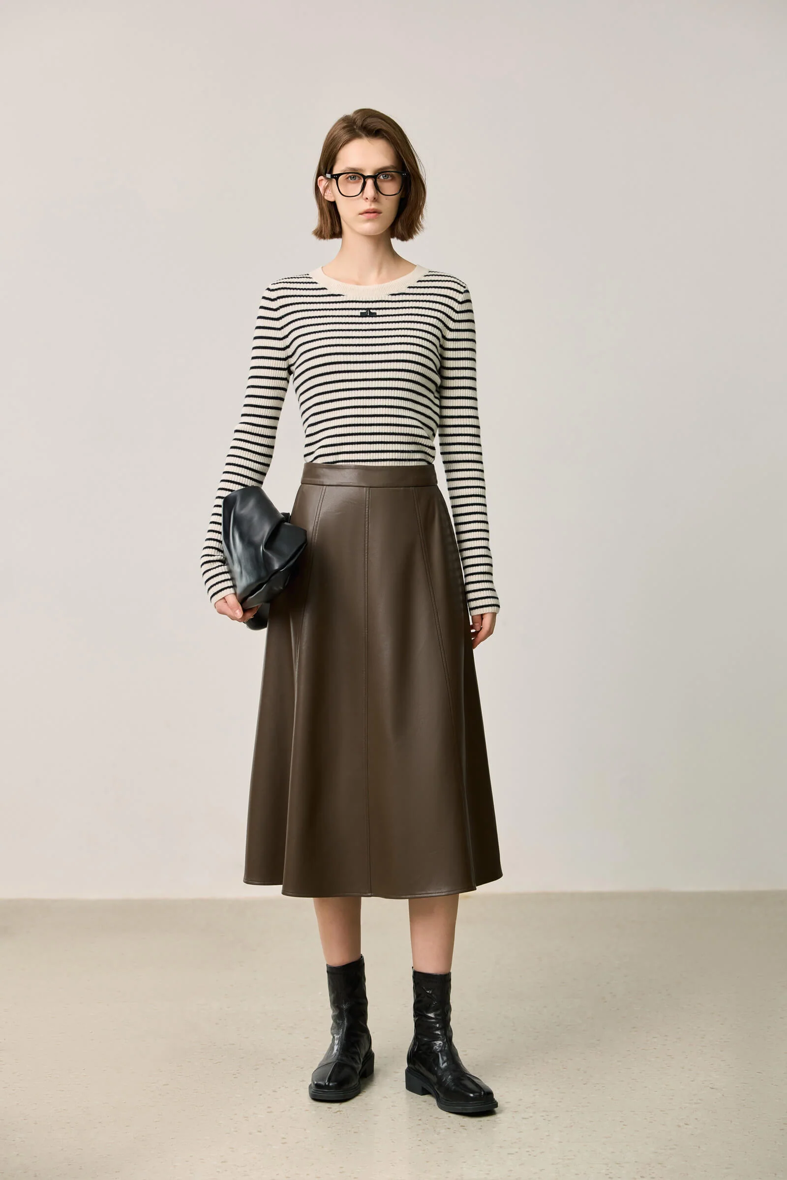 LILY Vintage Minimalist Draped Leather Skirt - Image 9