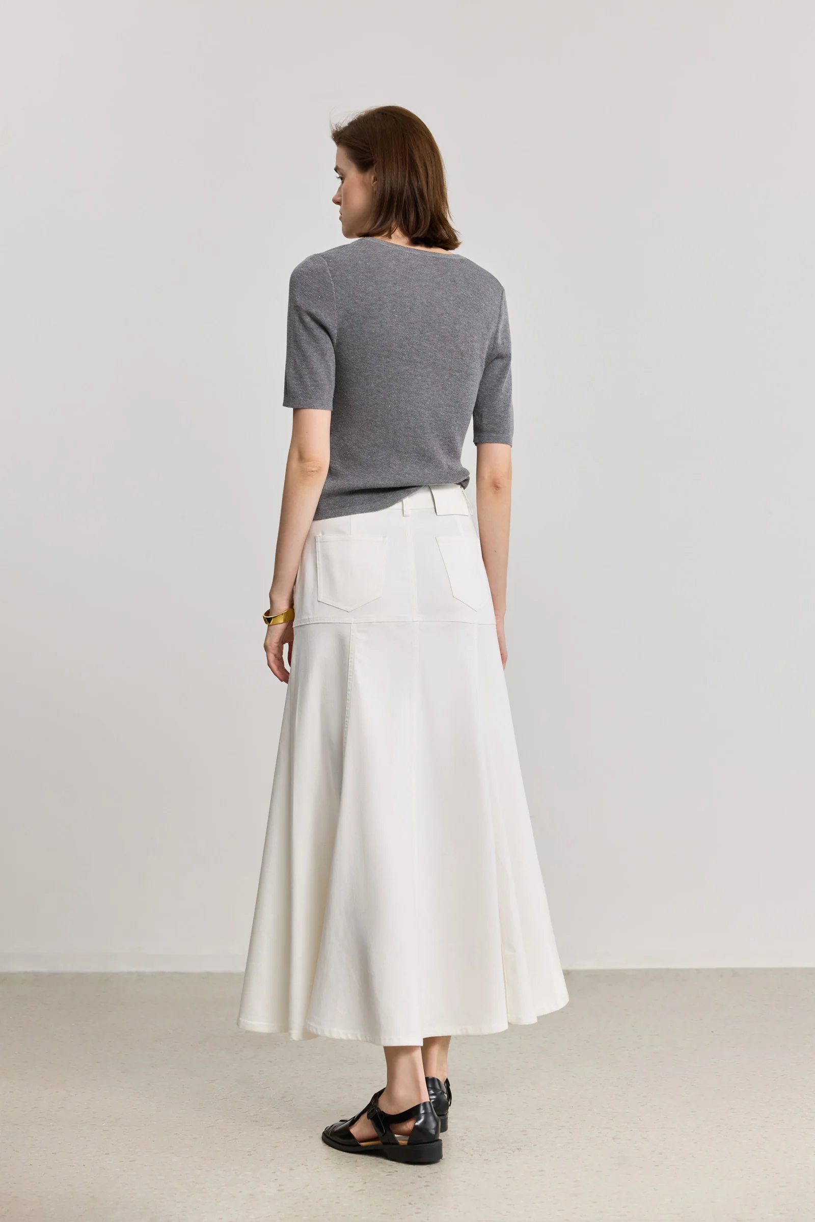 LILY White A-Line Mermaid Midi Skirt - Image 3