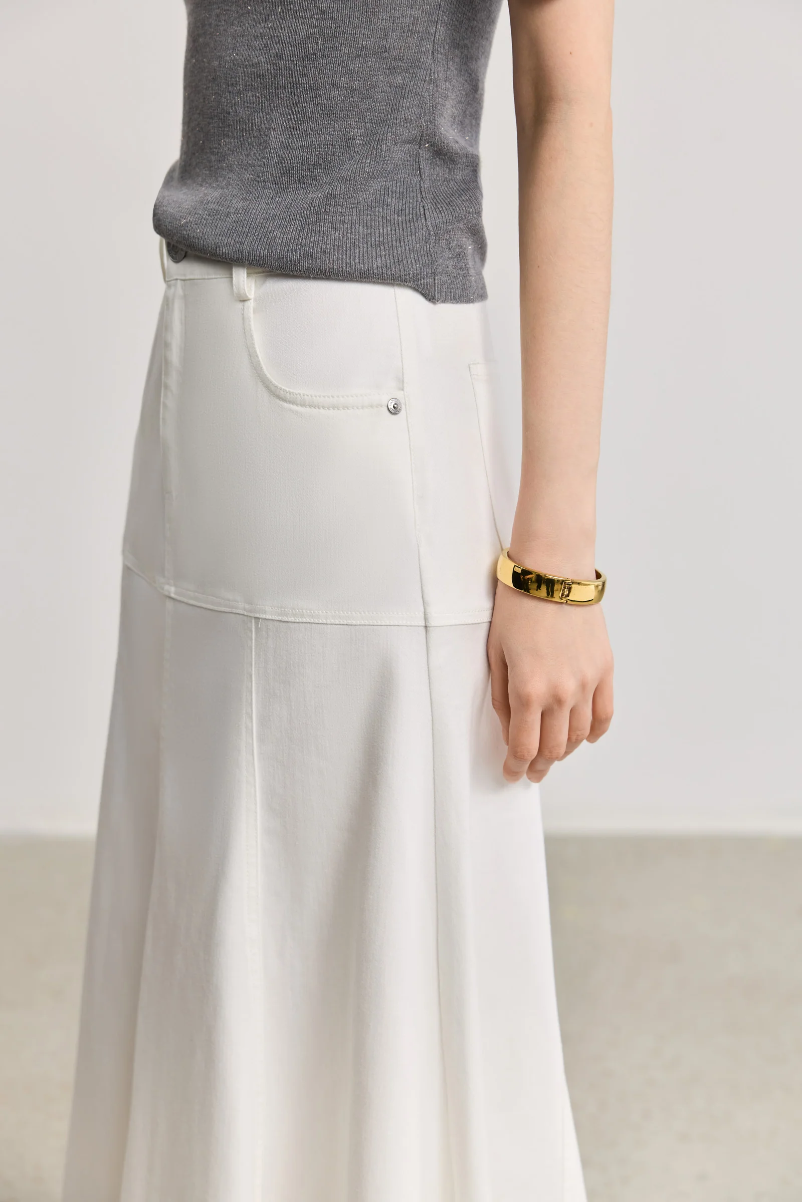LILY White A-Line Mermaid Midi Skirt - Image 6