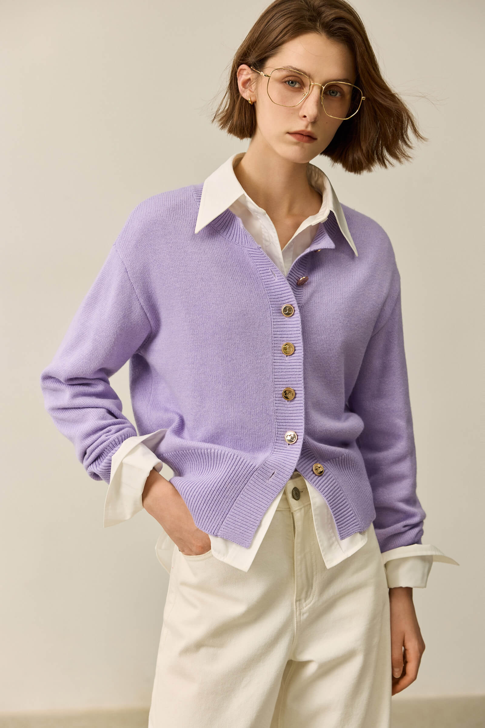 LILY Wool Blend Crewneck Knit Cardigan - Image 12