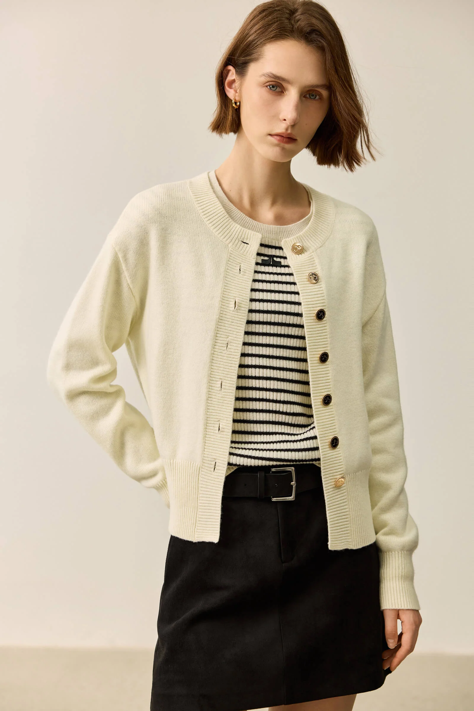 LILY Wool Blend Crewneck Knit Cardigan - Image 5