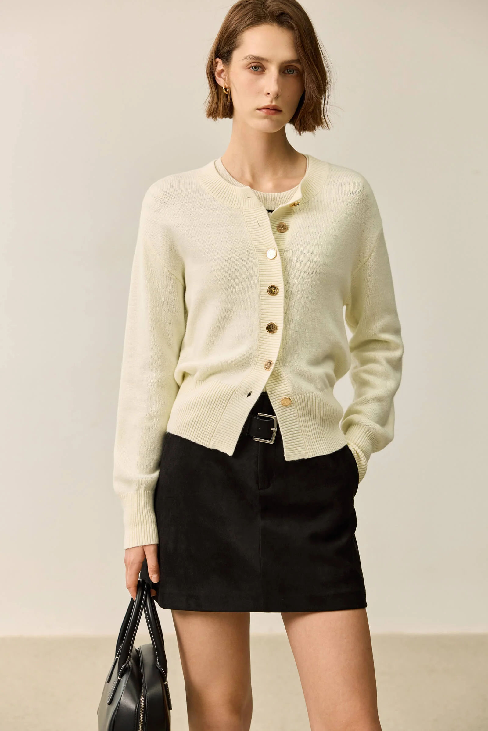 LILY Wool Blend Crewneck Knit Cardigan - Image 6