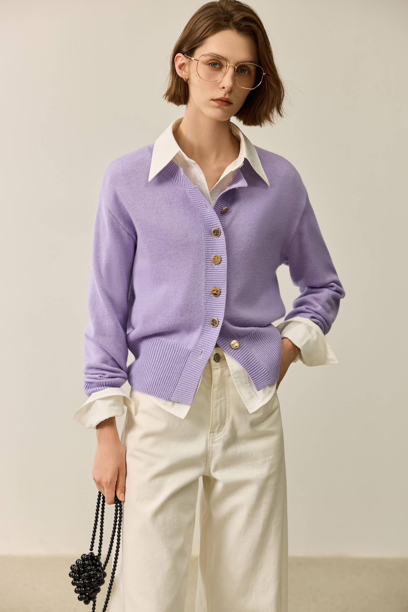 LILY Wool Blend Crewneck Knit Cardigan - Image 9