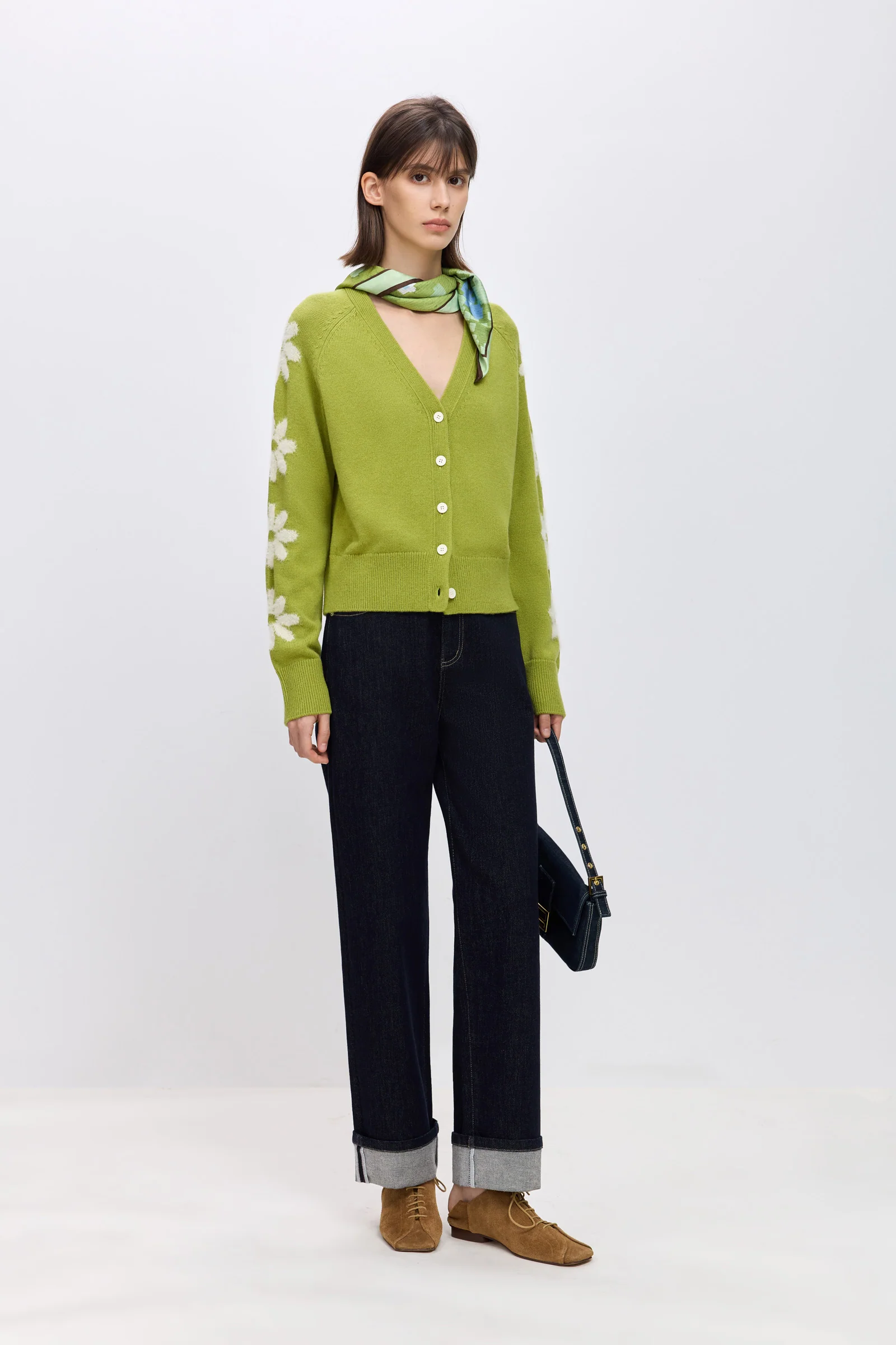 LILY Wool-Blend Daisy Jacquard V-Neck Cardigan - Image 11